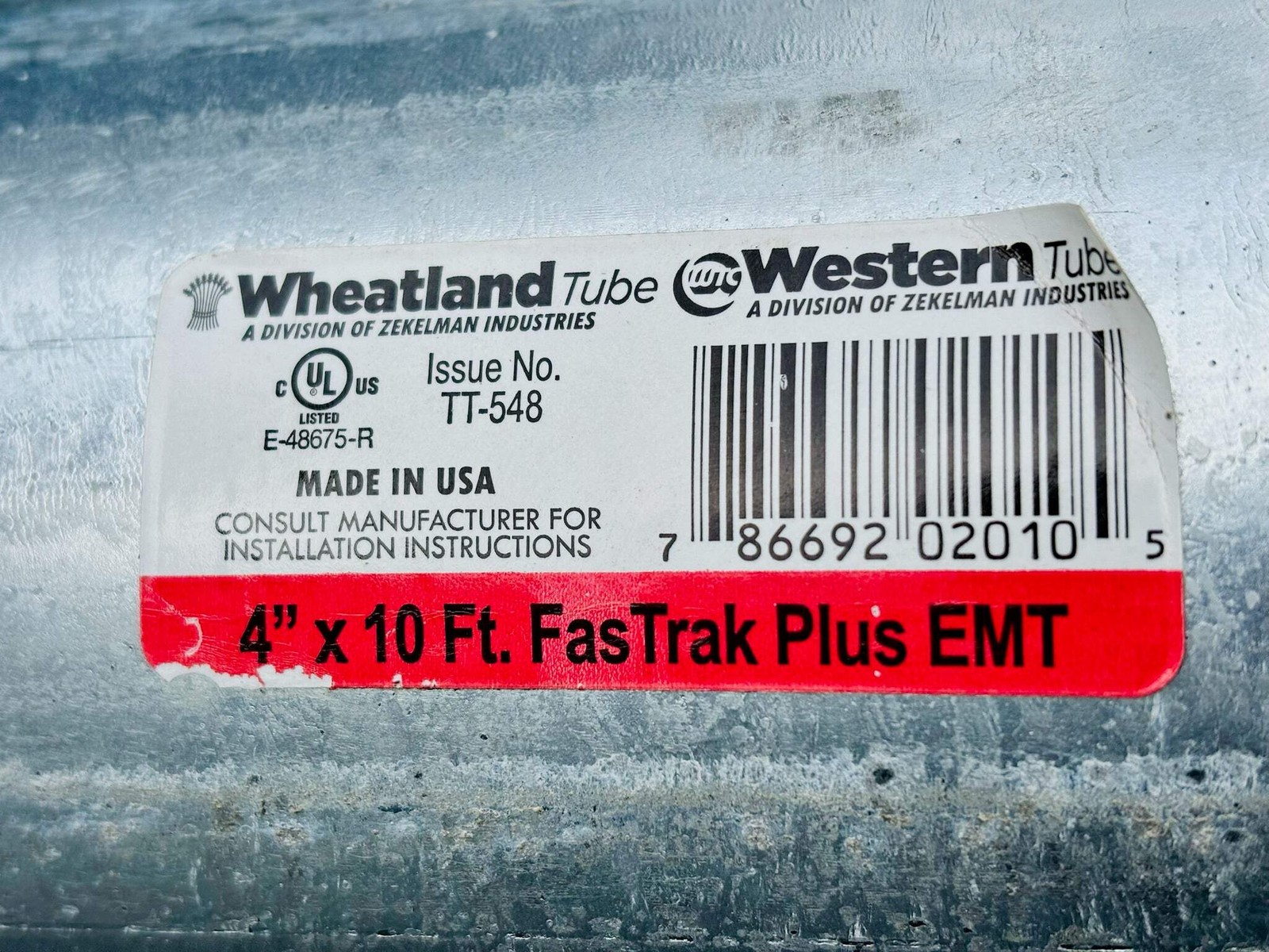 Wheatland 4″ x 10 ft FasTrak Plus EMT Conduit (Local Pick Up)