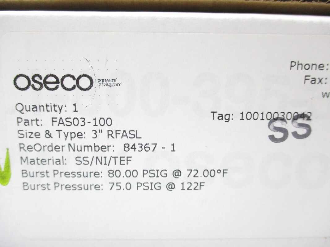 OSECO 84367-1 FAS03-100 80.0PSI 122’F NSMP