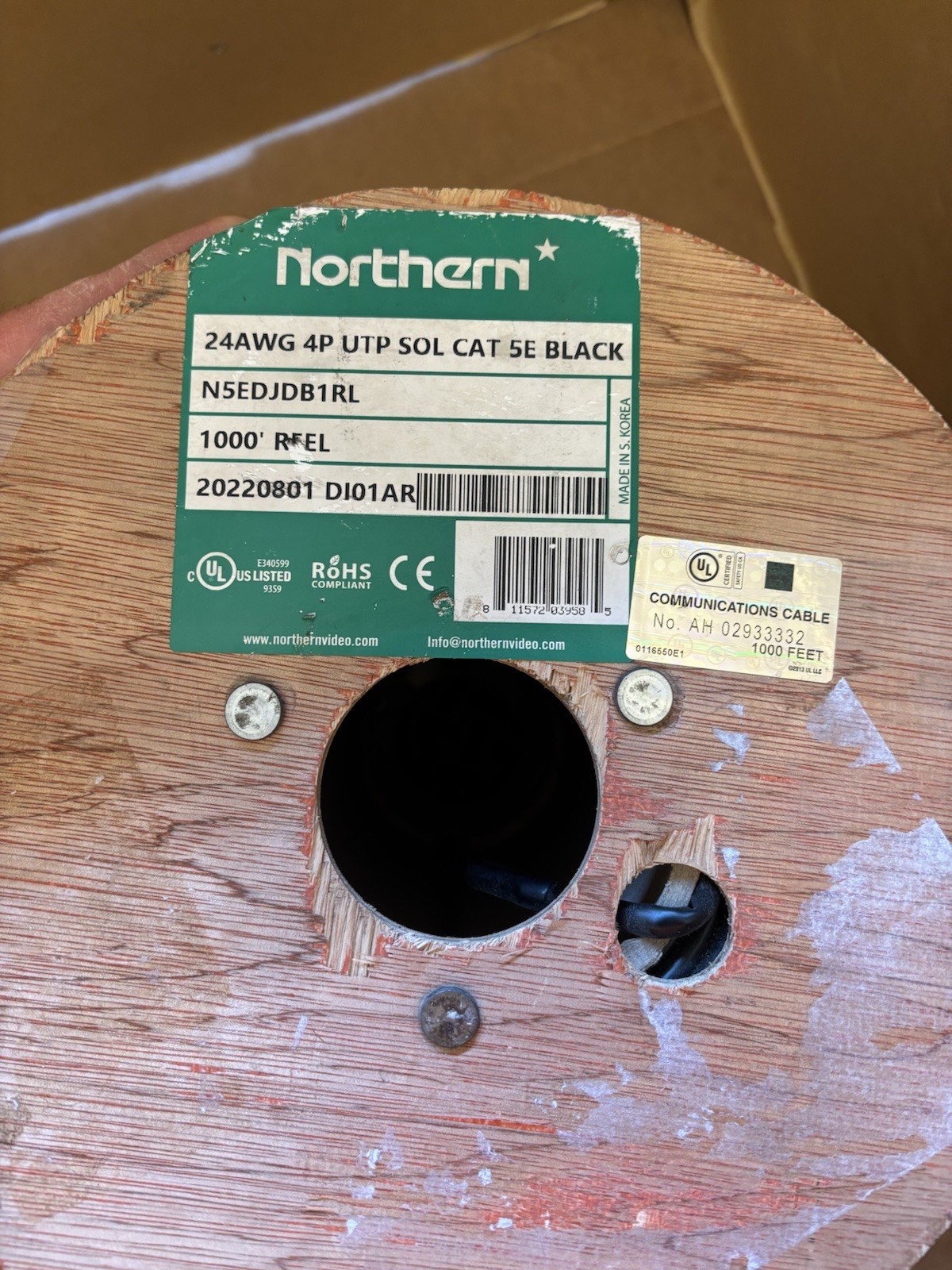 Northern Cat5E 24Awg Ethernet Cable 1000ft N5EDJDB1RL Double Jacket