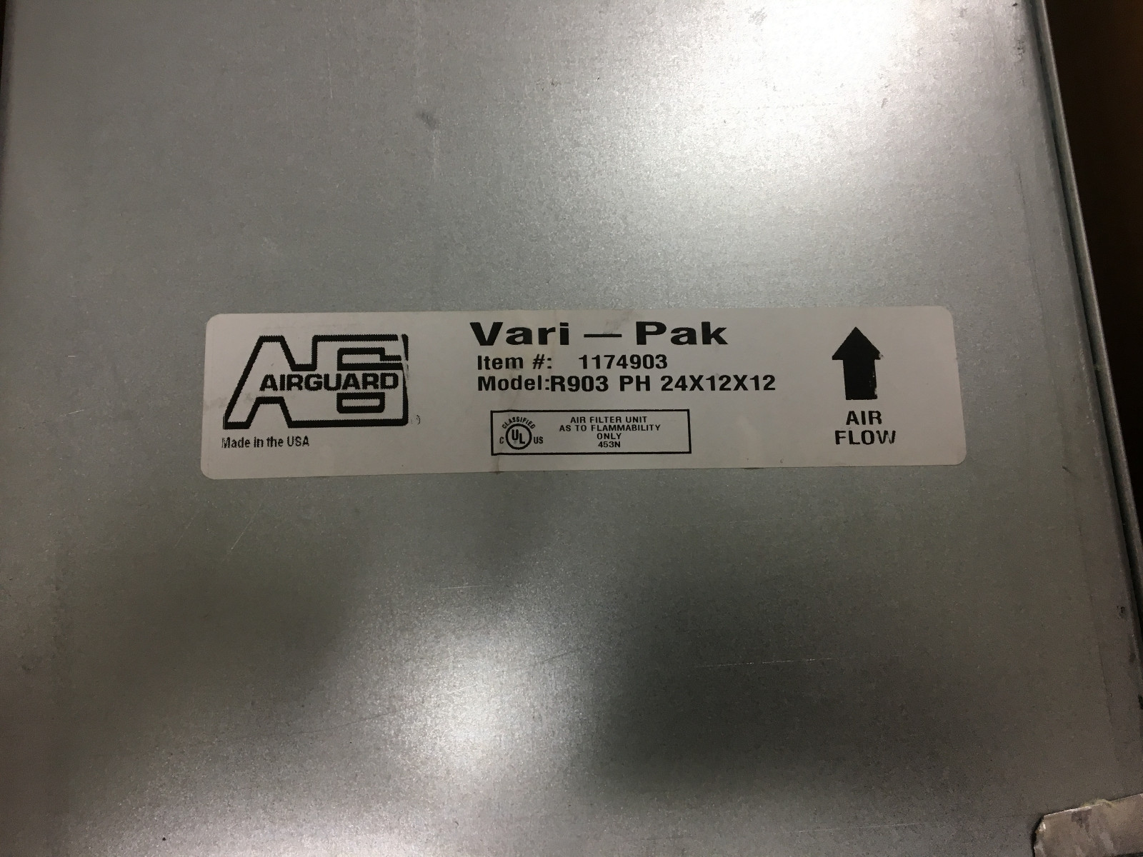 Airguard 1174903 Vari Pak Model R803 REG 24x12x12 Air Filter
