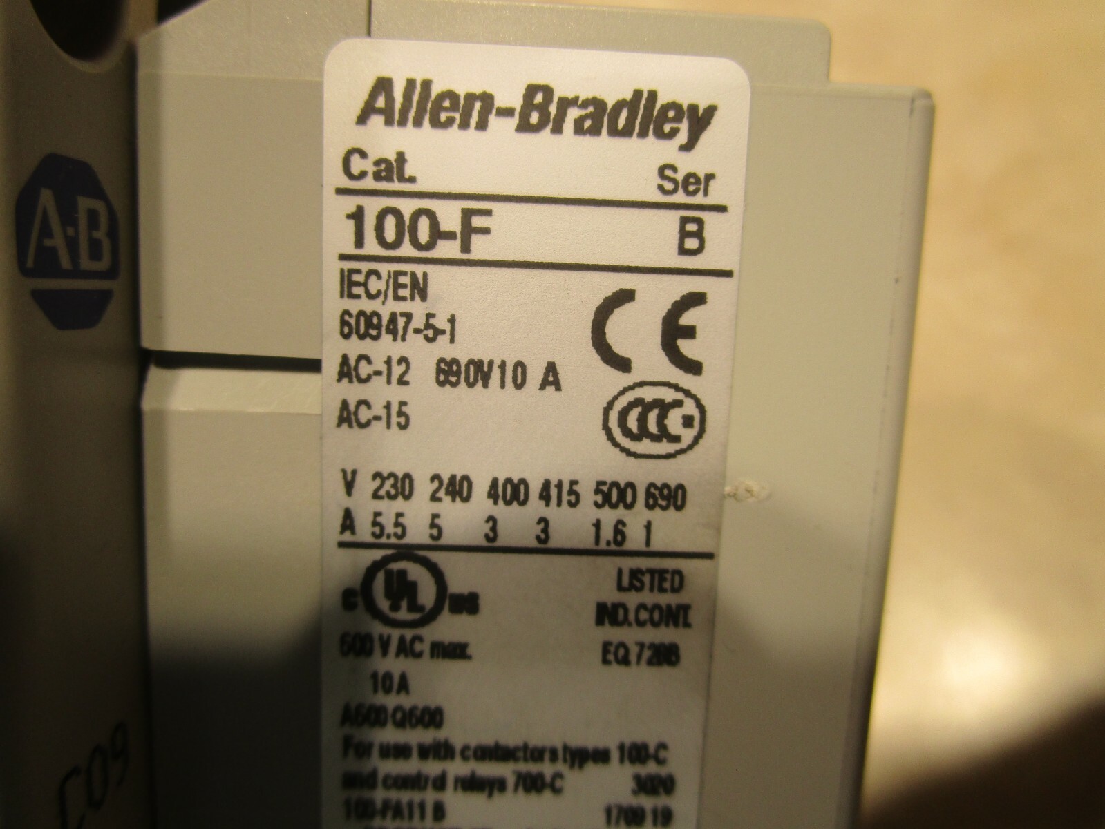 ALLEN BRADLEY, 100-C09*10 CONTACTOR, W/OVERLOAD 193S-EEPB, G0335