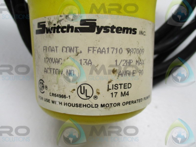 SWITCH SYSTEMS FFAA1710 PUMP FLOAT SWITCH 13A 120VAC UNMP