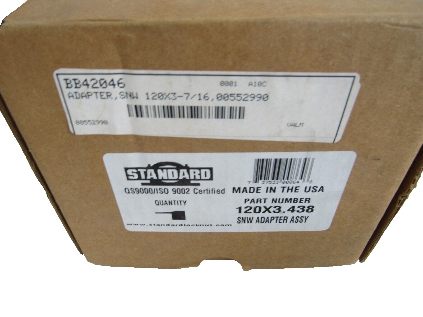 NEW STANDARD LOCKNUT 120X3-7/16 SNW ADAPTER SLEEVE