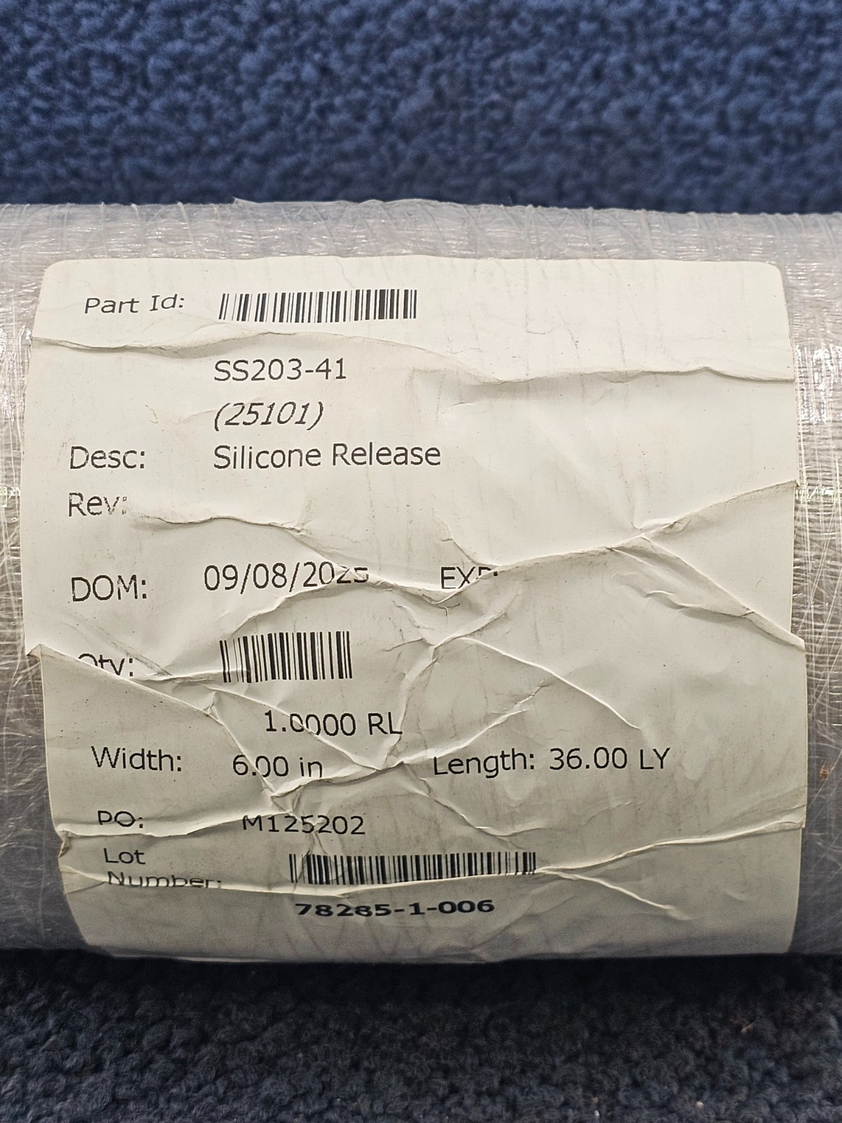 SS203-41 (25101) Silicone Release Roll 6.00 Width x 36.00 LY Length 78265-1-006