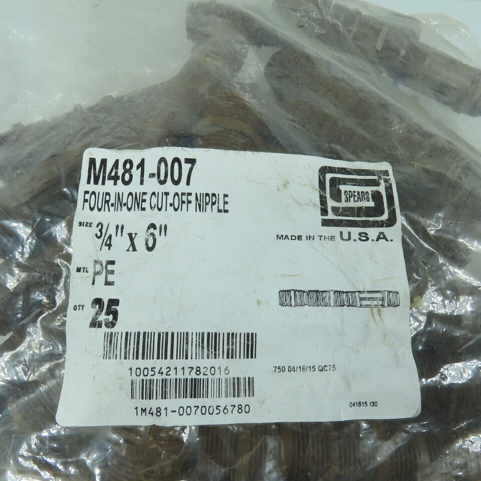 Spears M481-007 Four In One PE Cut-Off Nipple 3/4″ x 6″ Lot Of 25