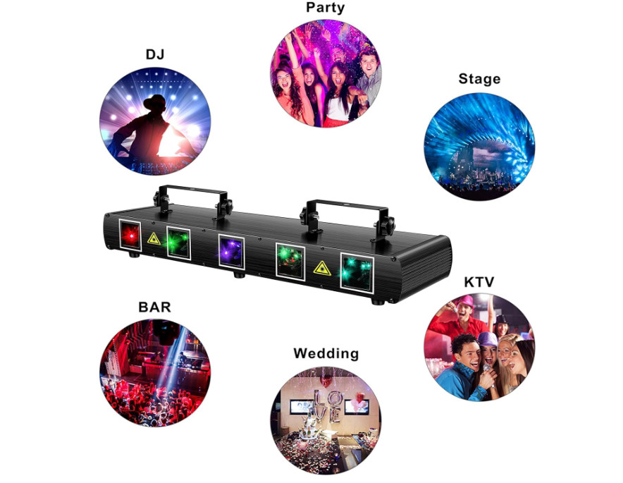 Luces Láser DJ RGBYC con Control DMX y Efectos Música para Fiesta Disco