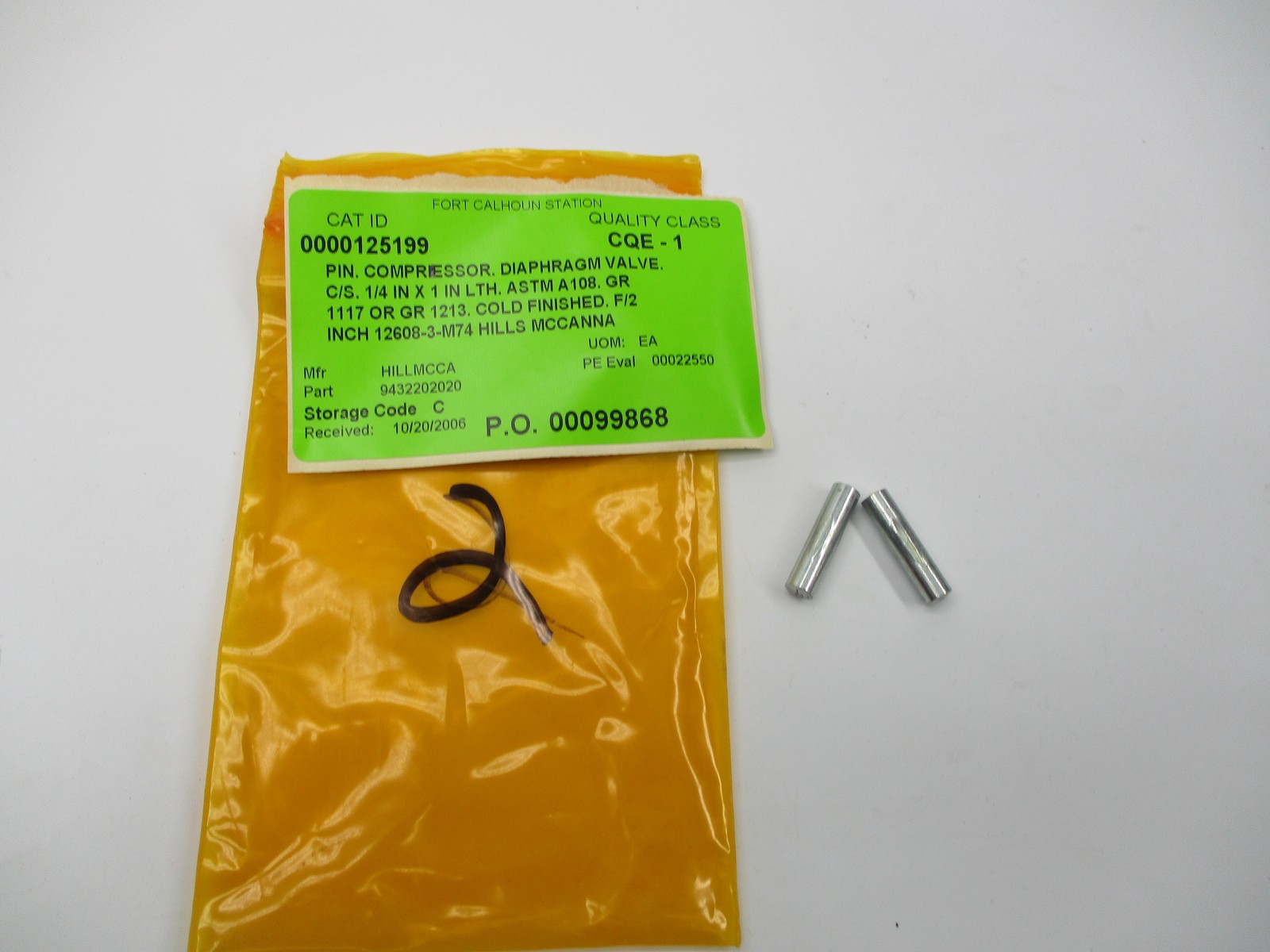 HILLS MCCANNA 9432202020 COMPRESSOR PIN LOT OF 2 NSNP