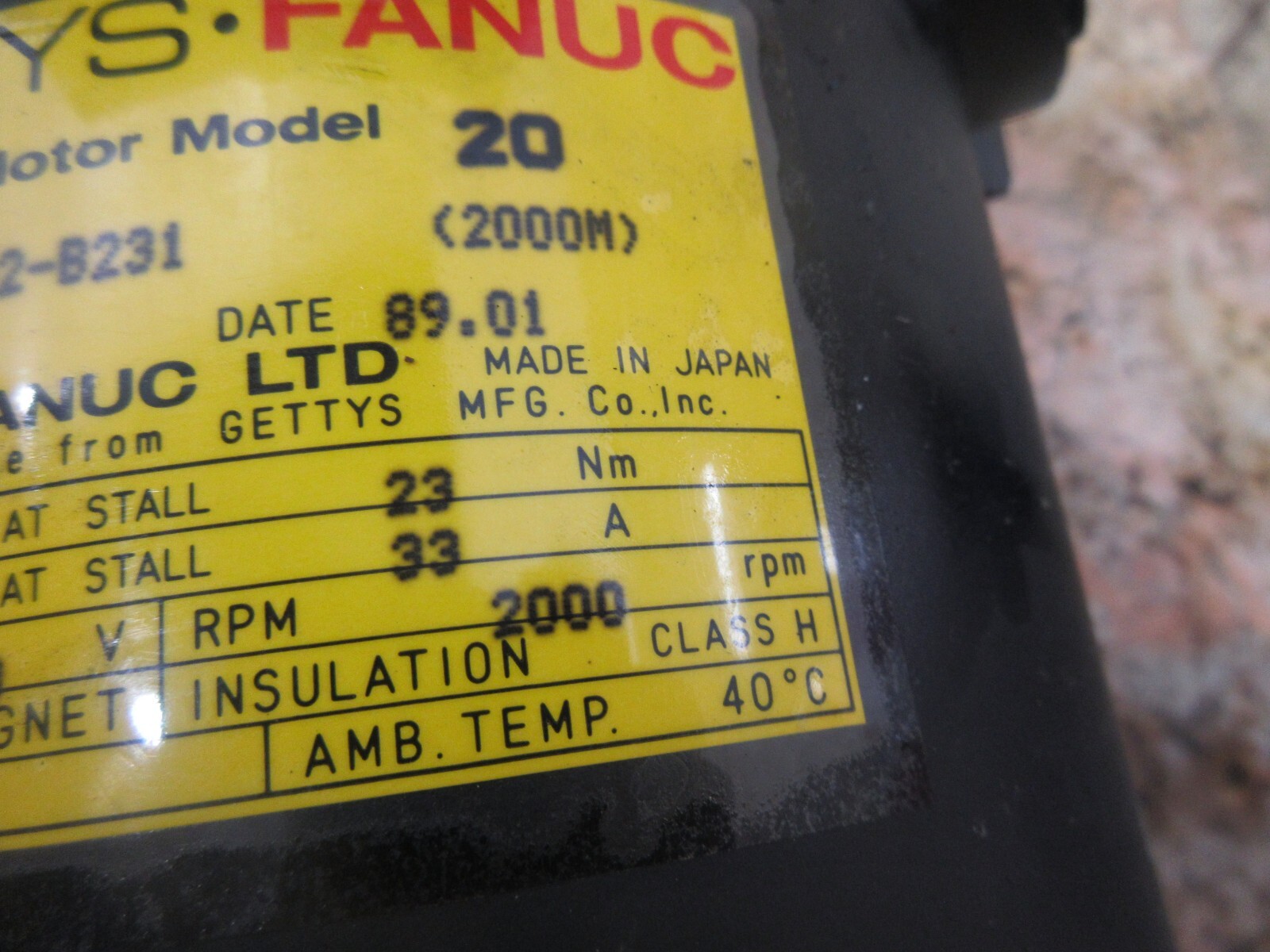 *SPECIAL PRICE* GETTYS FANUC DC SERVO MOTOR MODEL 20 A06B-0602-B231 D-930010