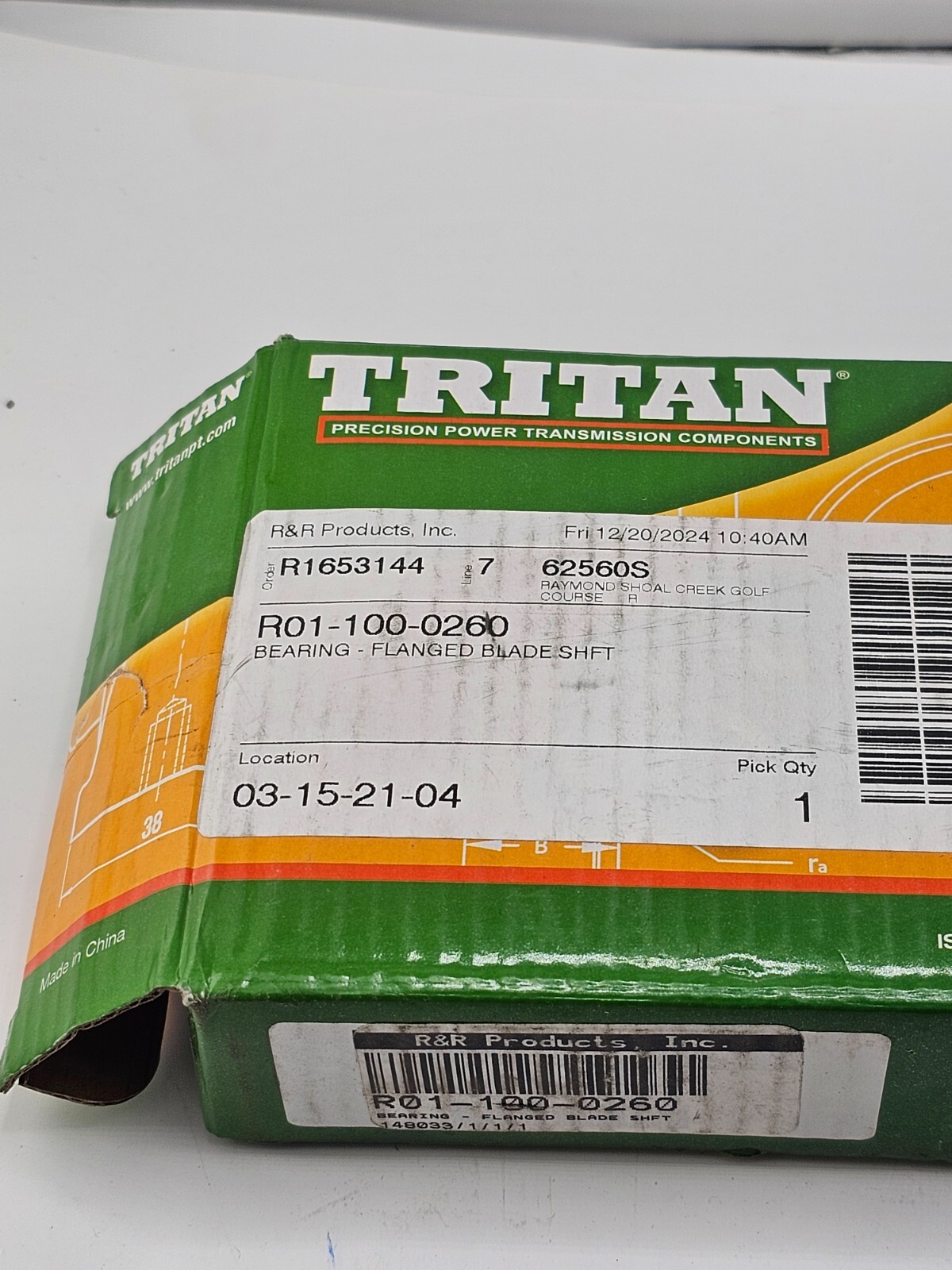 R&R Products Bearing Flanged Blade Shaft R01-100-0260 Tritan SB205-16
