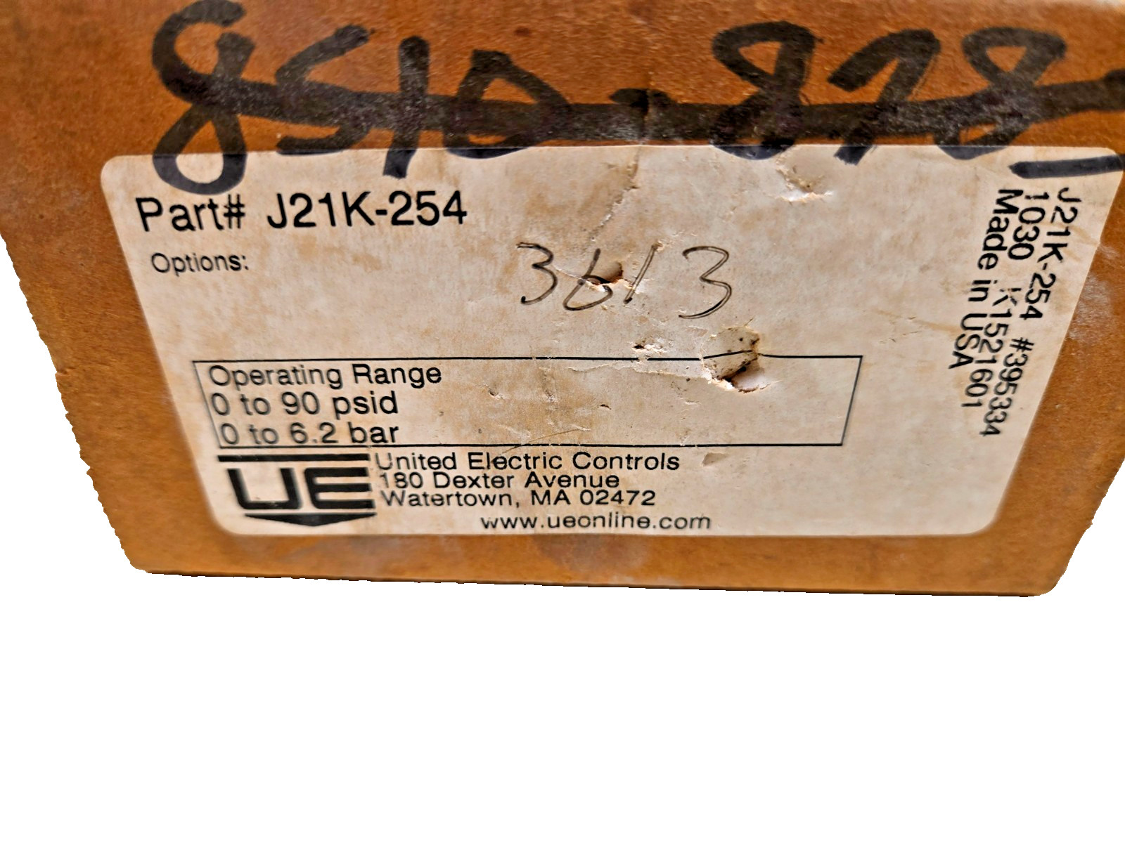 NEW United Electric UE J21K-254 Mechanical Differential Pressure Switch NEW
