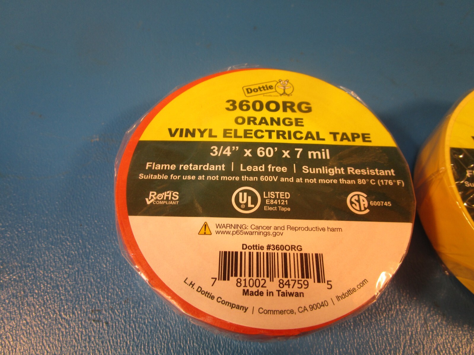LOT OF 8 Rolls Dottie 360, Vinyl Electrical Tape, 1=360BLU, 1=360RED, 2=360BRN