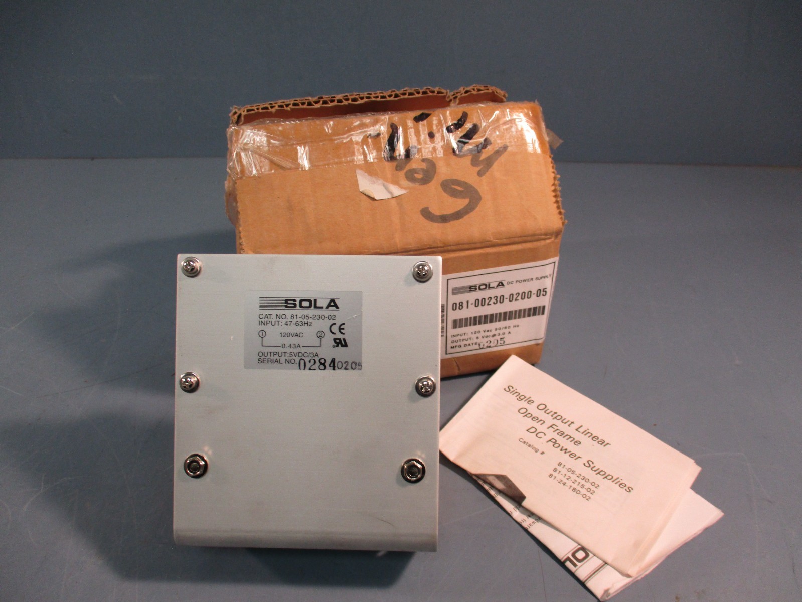 SOLA 81-05-230-02 120VAC 0.43A 47-63Hz DC POWER SUPPLY