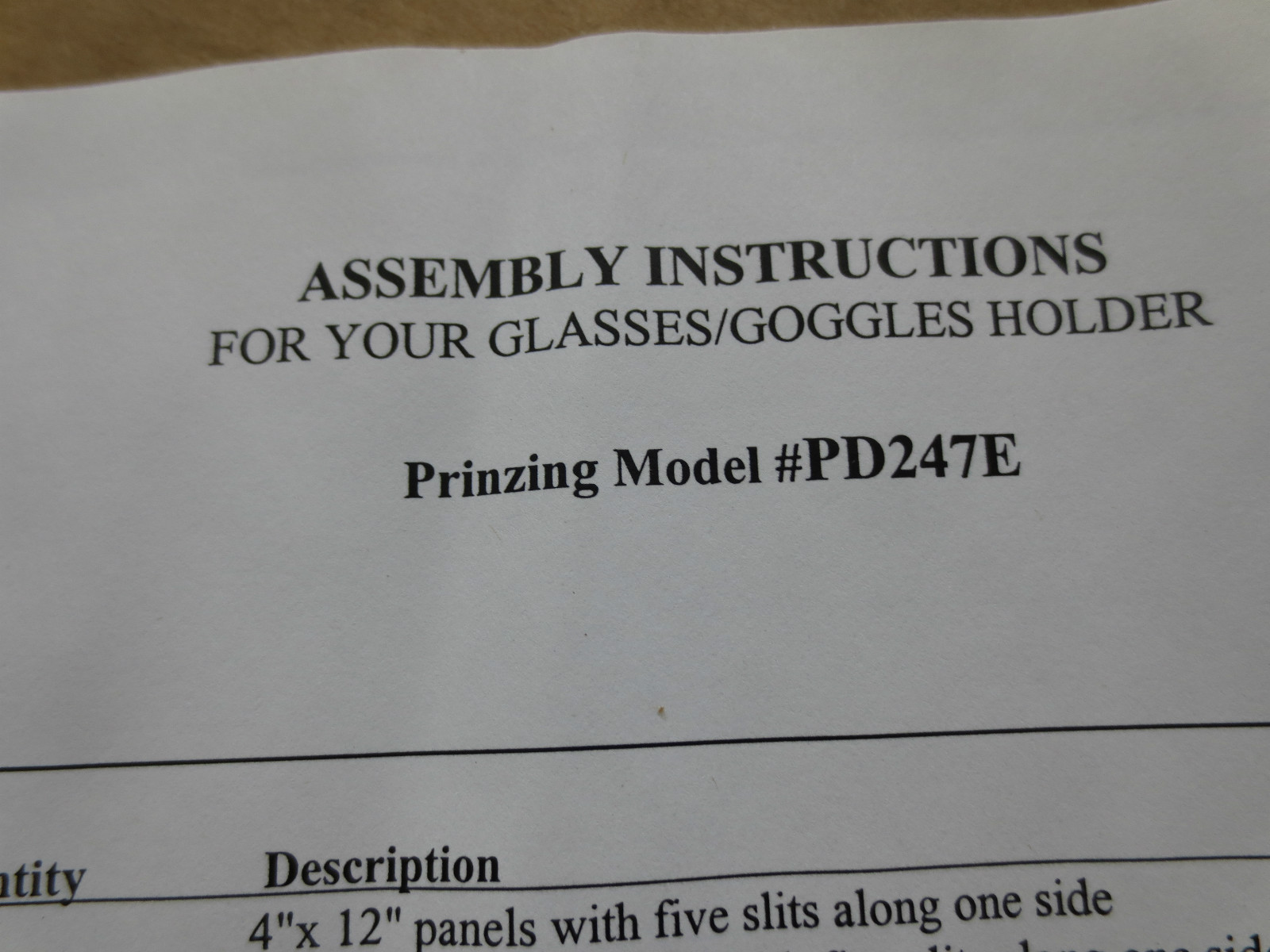 PRINZING PD247E LAB SAFETY SUPPLY 24247 GLASSES/GOGGLES HOLDER – NEW SURPLUS