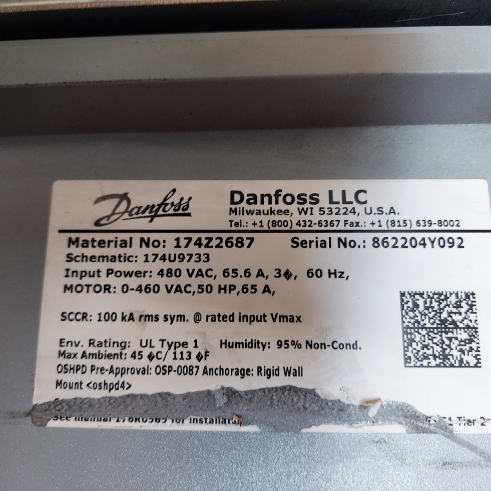 DANFOSS VLT 37KW 50 HP 50HP HVAC DRIVE 131F0594 13835H072