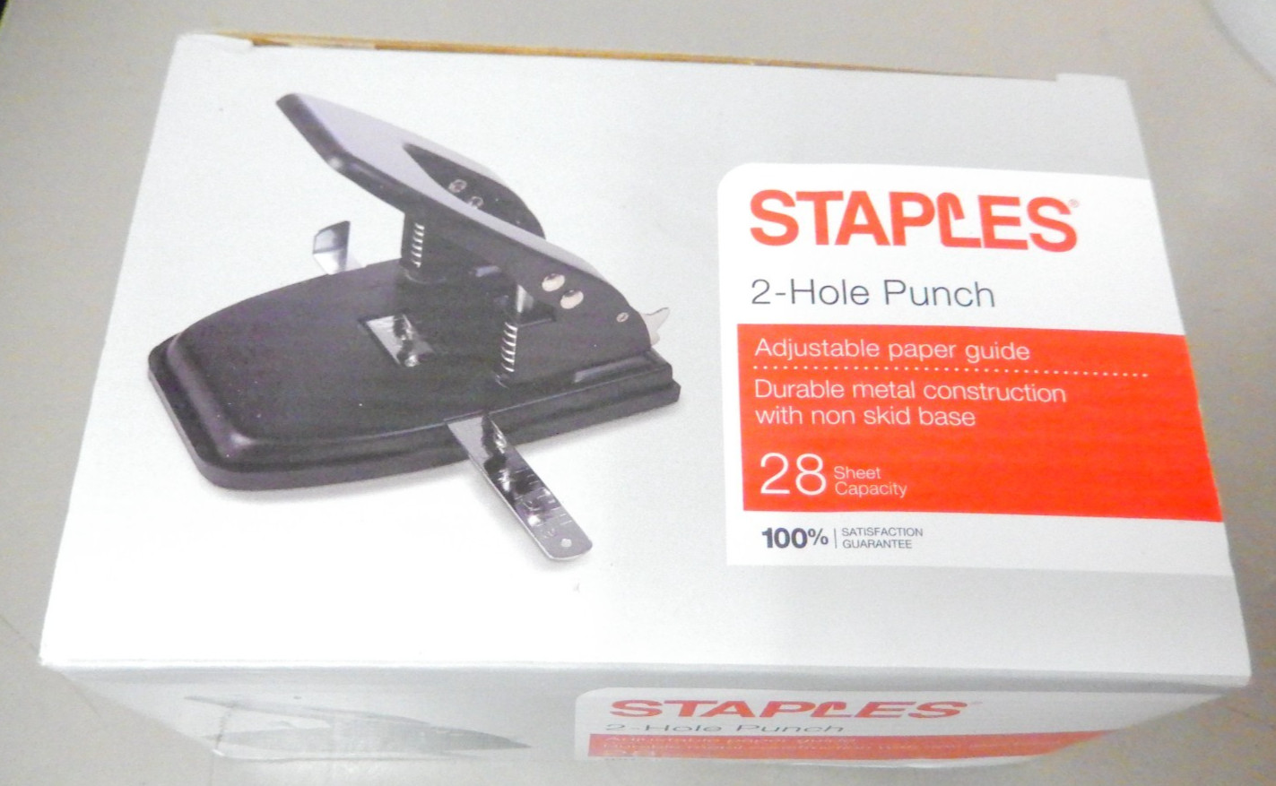 Staples 2 Hole Paper Punch 28 Sheet Capacity With Adjustable Guide