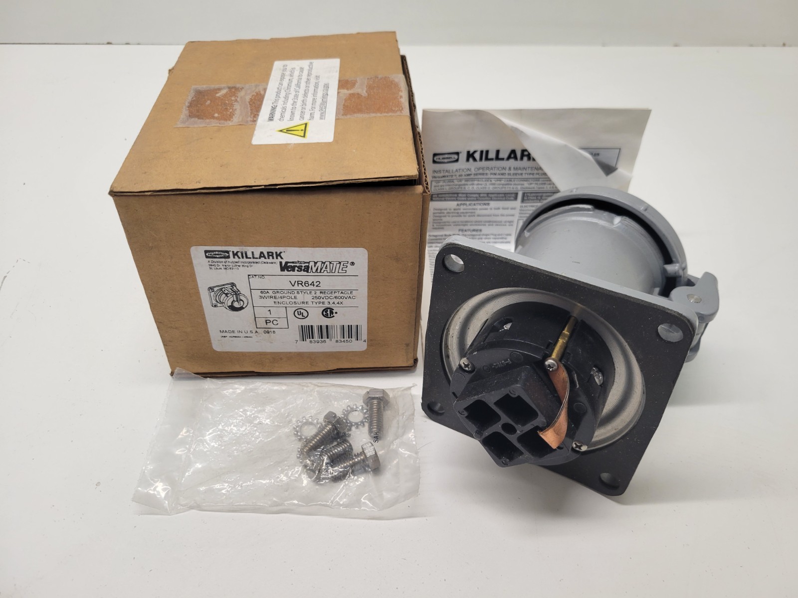 NEW OLD STOCK! HUBBELL KILLARK VERSAMATE 60A 3W/4P STYLE 2 RECEPTACLE VR642
