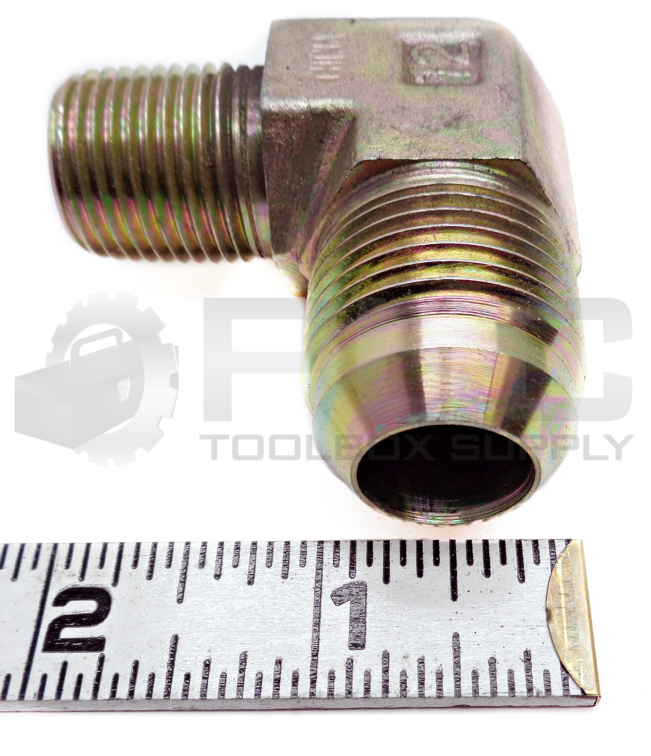 LOT OF 2 NEW 9/16″ ID 1″ OD TAPER, 9/16″ ID 13/16″ OD JIC MALE BRASS 90° FITTING