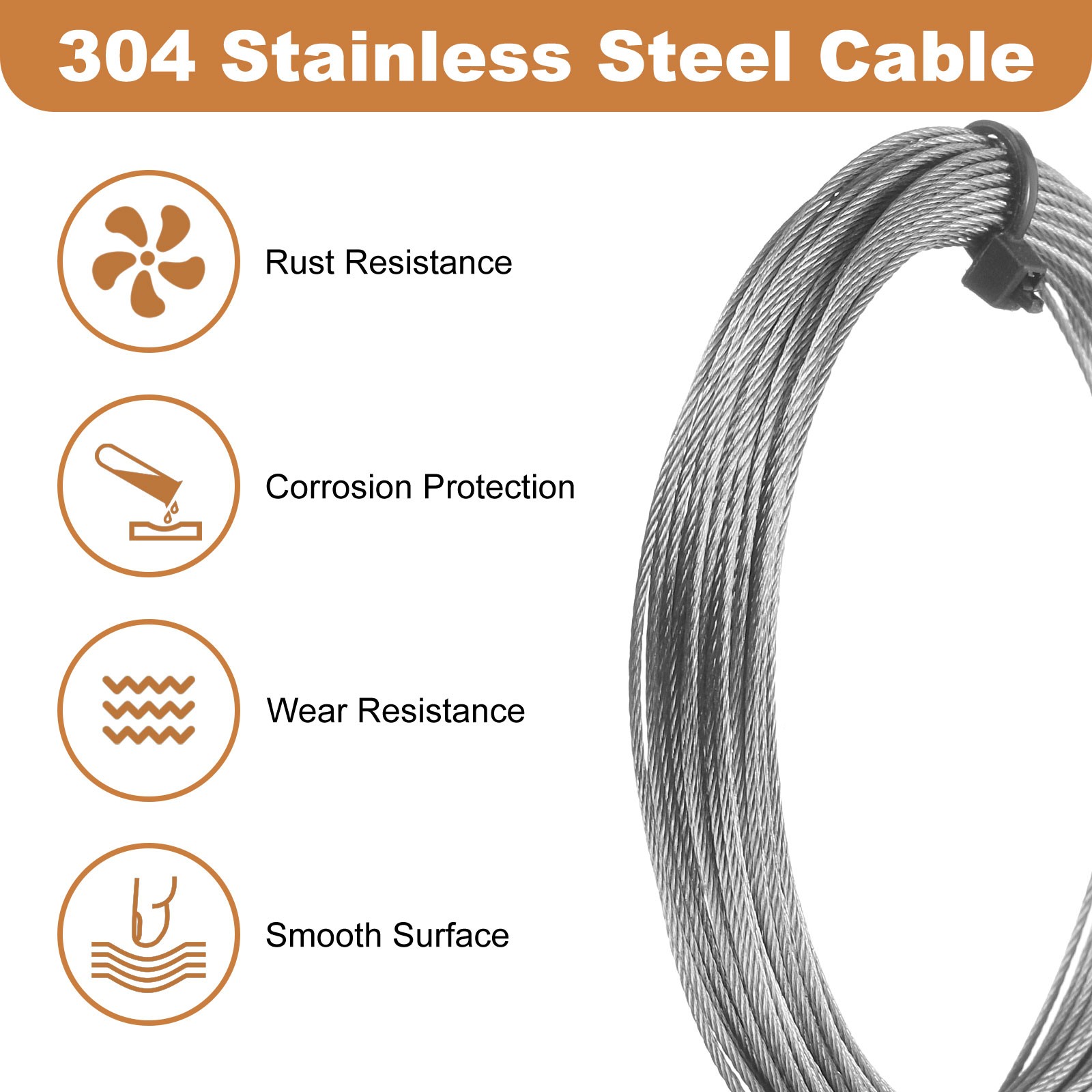 20ft (6M) 0.8mm Stainless Steel Wire Rope 7×7 Strand with 20pcs Loop Sleeves
