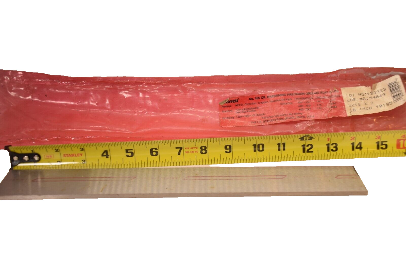STARRETT 496 54049 3/16″ x 2″ x 13-7/8″ Oil Hardening Solid Bar Flat Stock