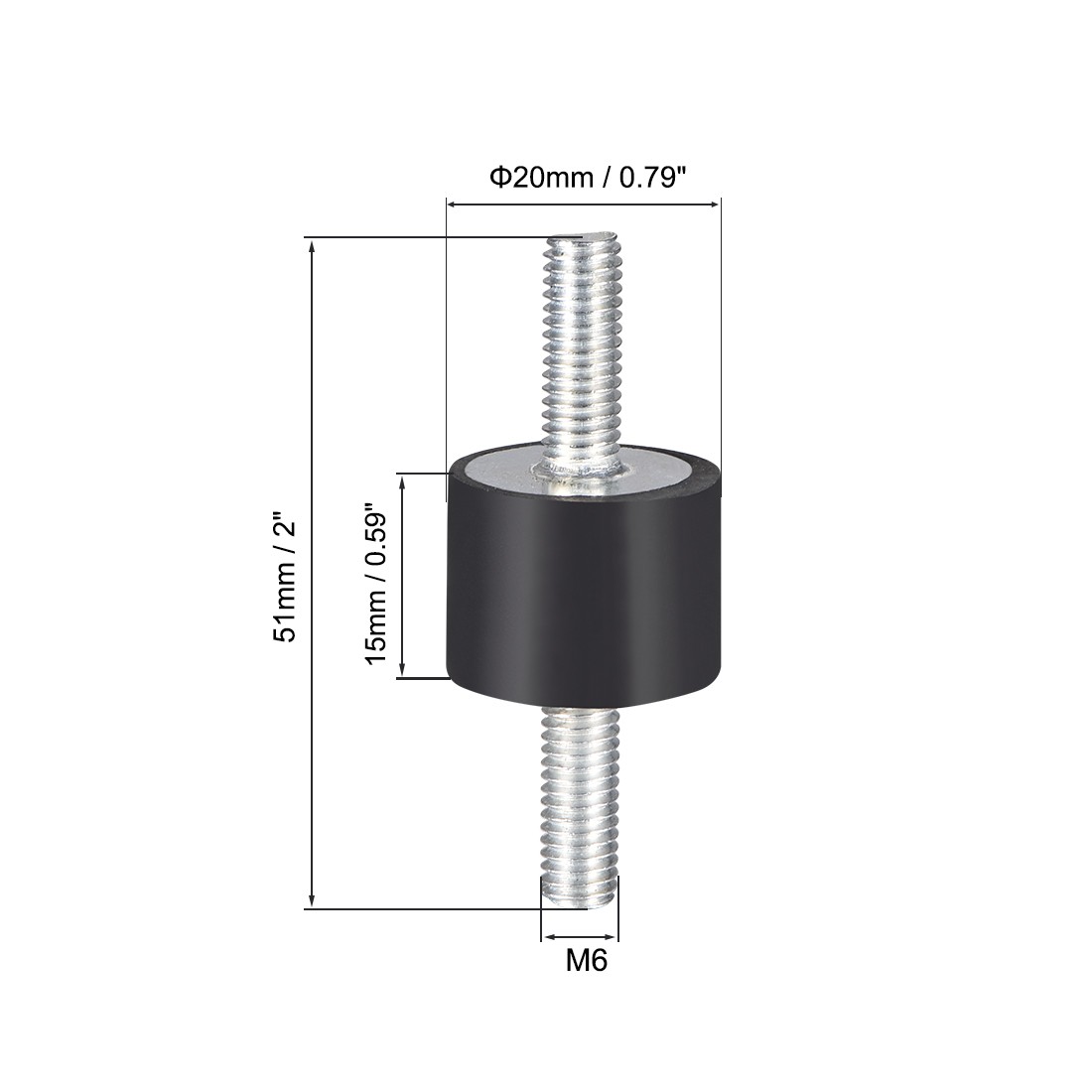 D20 x H15 Rubber Vibration Isolator Mounts Shock Absorber w M6 x18mm Studs 2pcs
