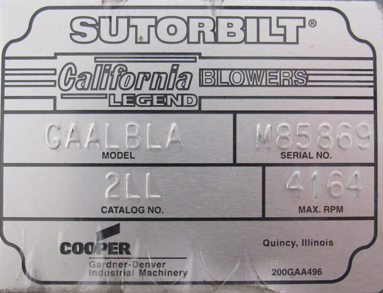 NEW GARDNER DENVER GAALBLA SUTORBILT BLOWER 2LL 5/8″ DIA. 1″ NPT