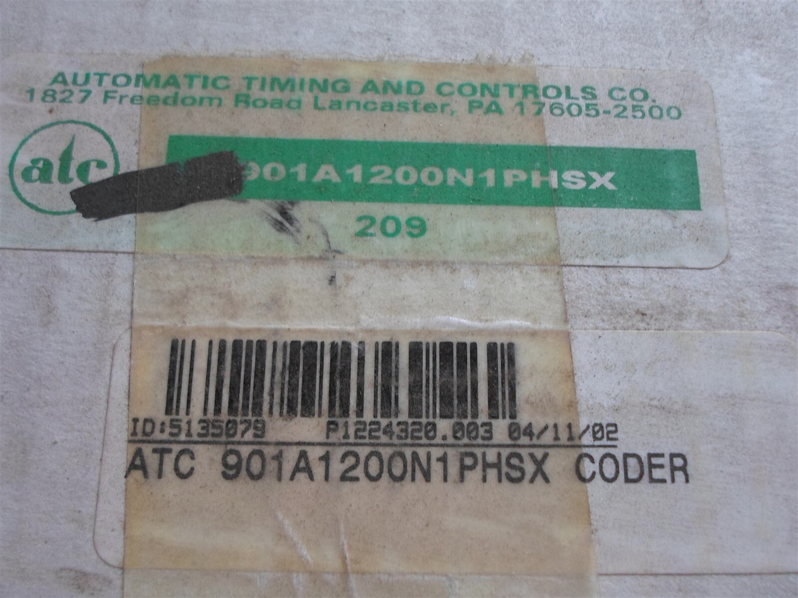 ATC Coder Rotary Shaft Encoder 901a1200n1phsx Serial: 809401 12/28VDC 1200PPR