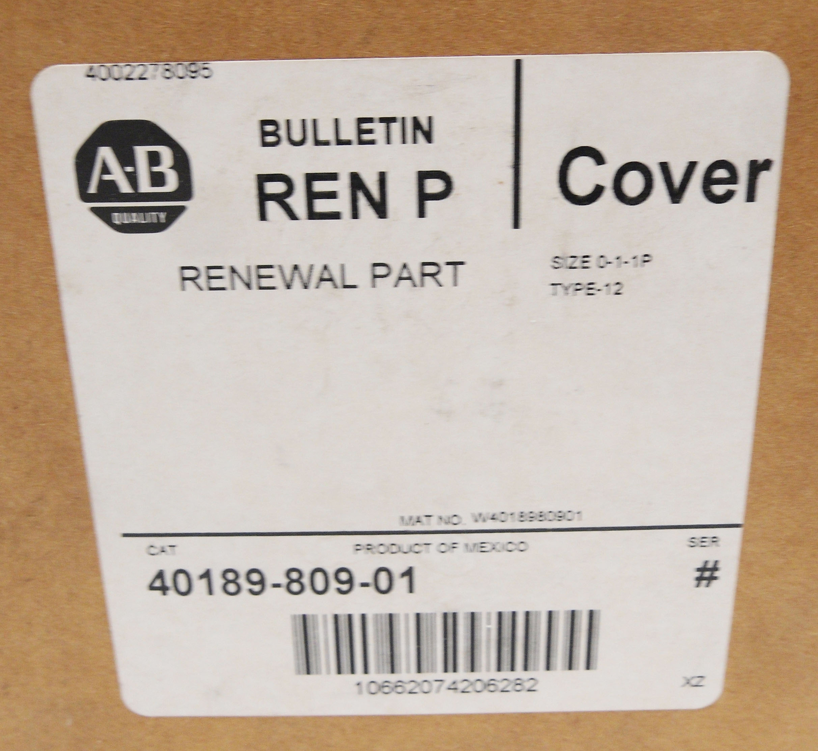NEW ALLEN BRADLEY 40189-809-01 SWITCH COVER SIZE 0-1-1P