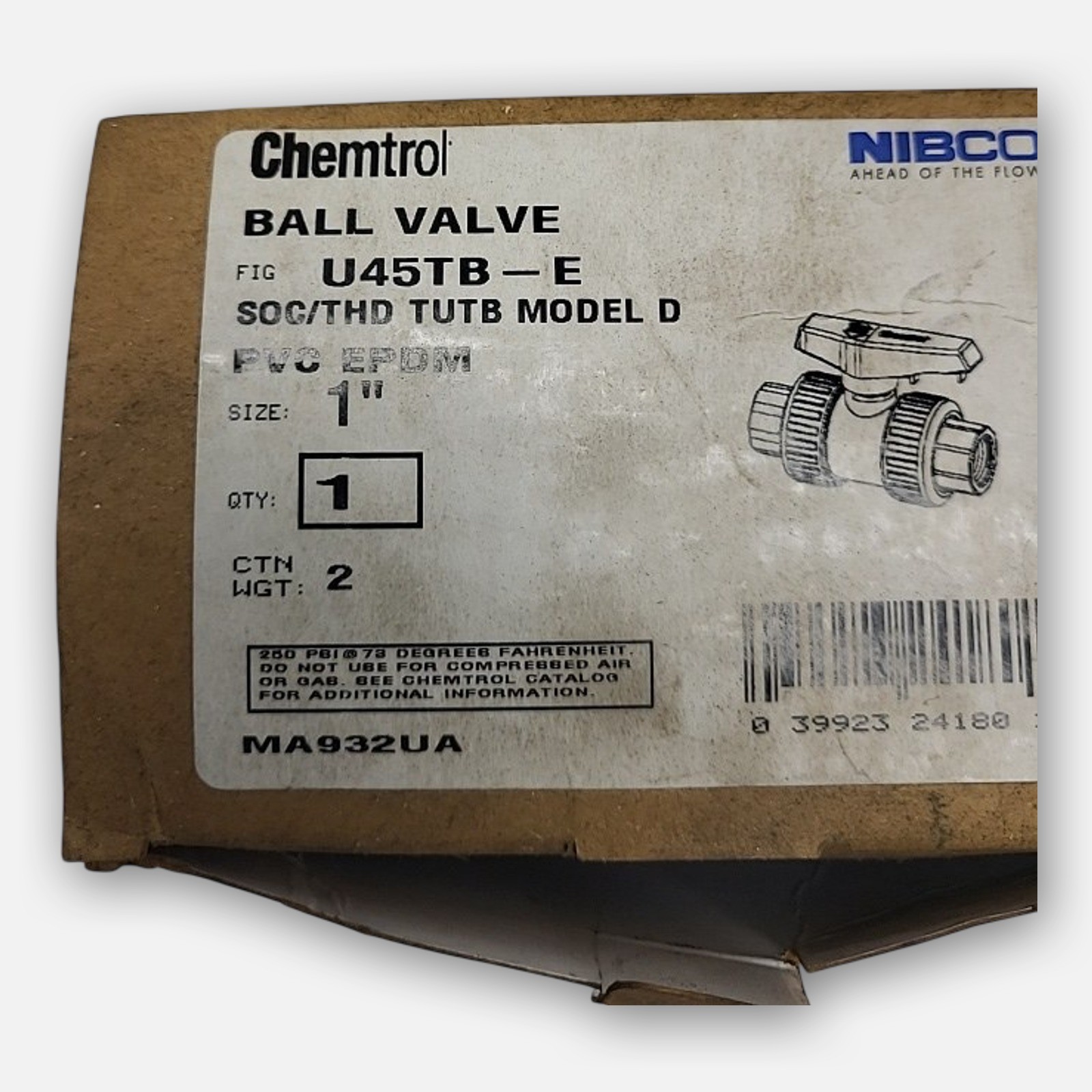 NEW NIBCO U45TB-E BALL VALVE SOC/THD TUTB MODEL D PVC EPDM 1″