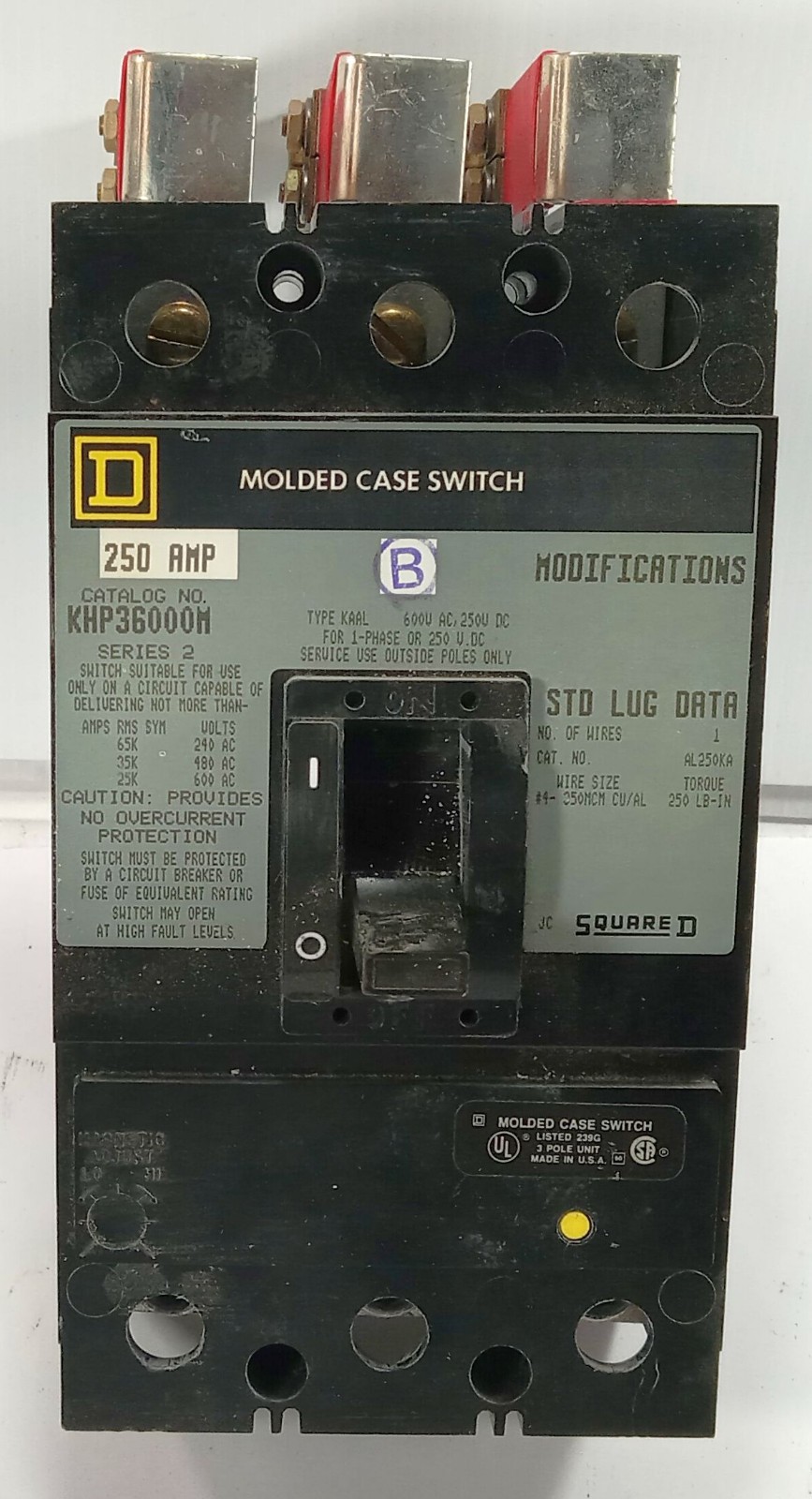 1 USED SQUARE D KHP36000M SERIES 2 250A MOLDED CASE CIRCUIT BREAKER *MAKE OFFER*