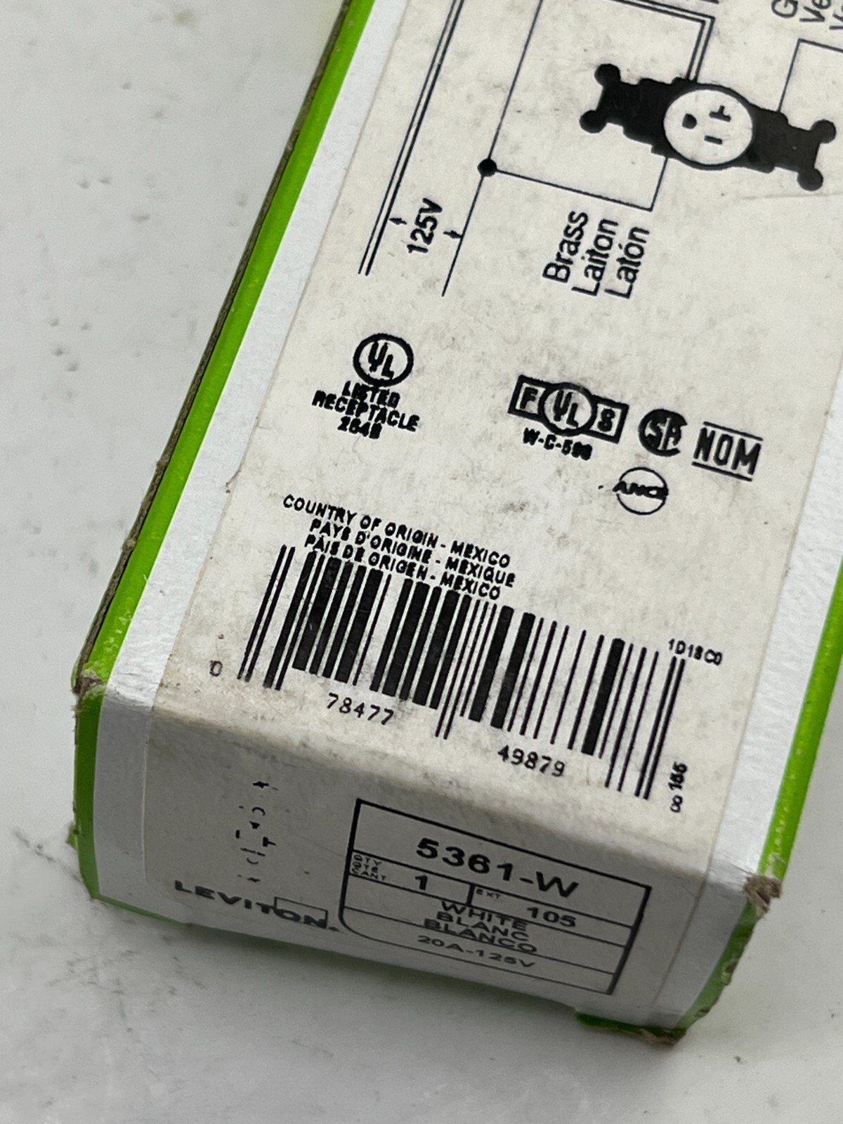 Leviton Genuine OEM 5361-W Receptacle outlet, Single White 20A/125V (White)