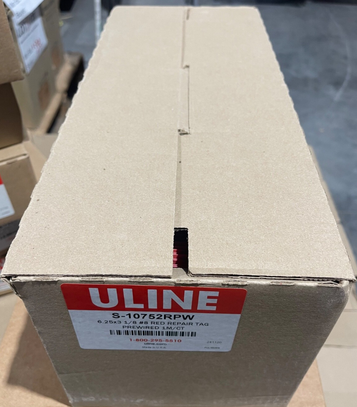 1000 ULINE 2-Part Repair Tags – #8, Pre-wired, Red, Consecutively Numbered