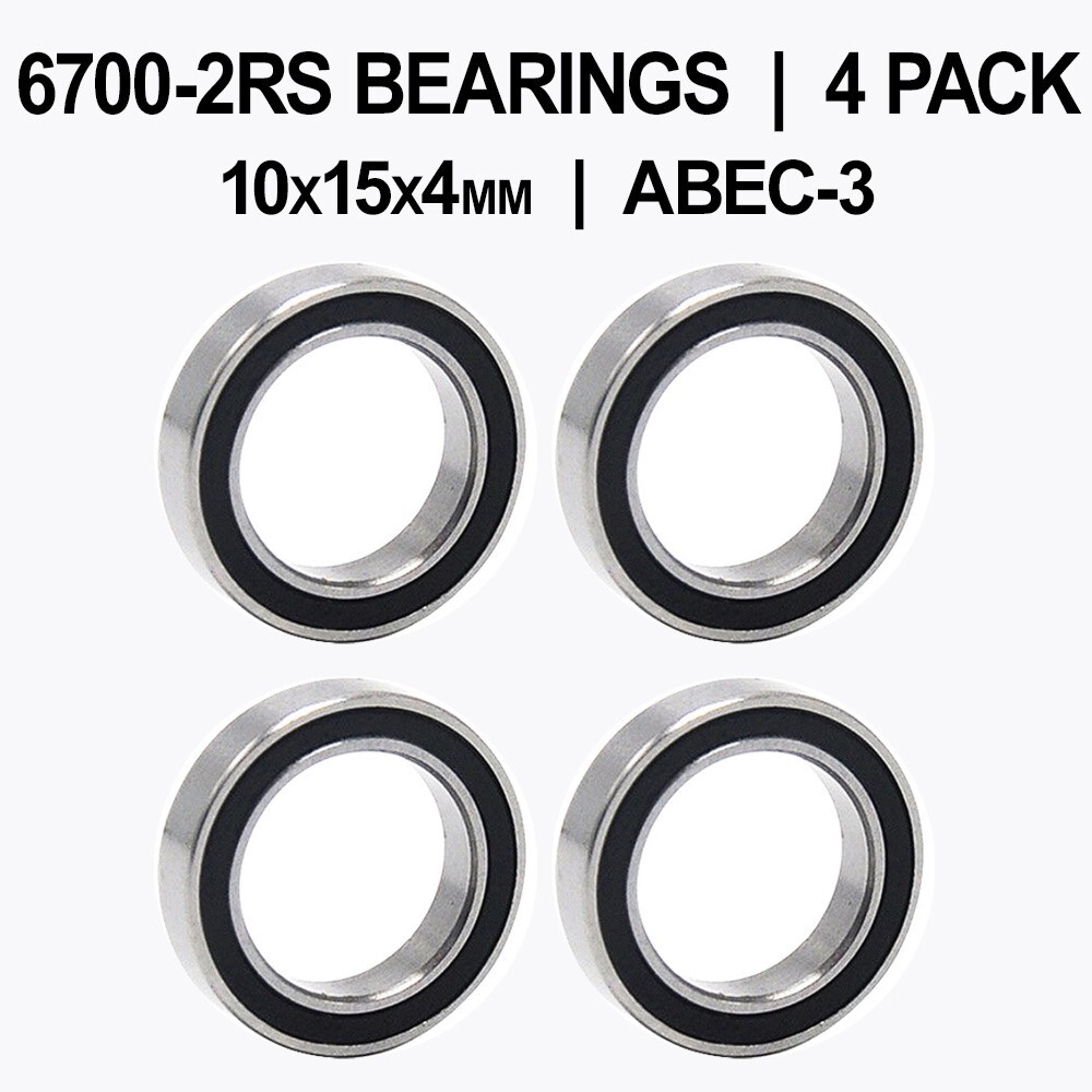 6700-2RS Sealed Ball Bearings (10x15x4mm) – 4 pack – Chrome Steel – ABEC-3