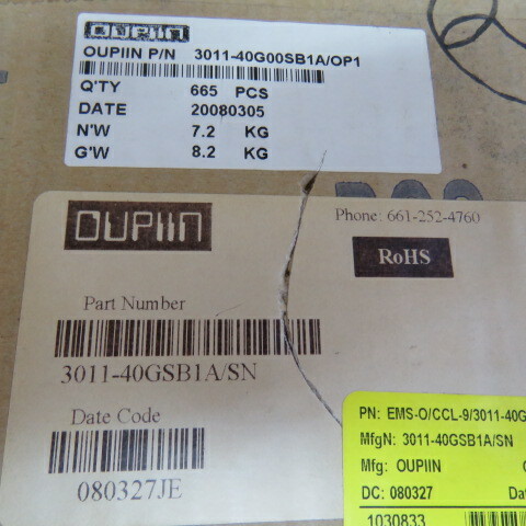 OUPIIN 3011-40GSB1A/SN Qty of 24 per Lot Box header with ejectors 2.54mm