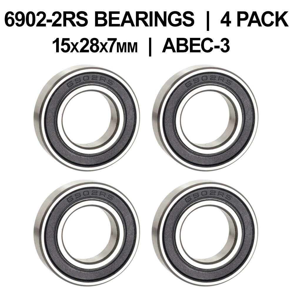 6902-2RS Sealed Ball Bearings (15x28x7mm) – 4 pack – Chrome Steel – ABEC-3