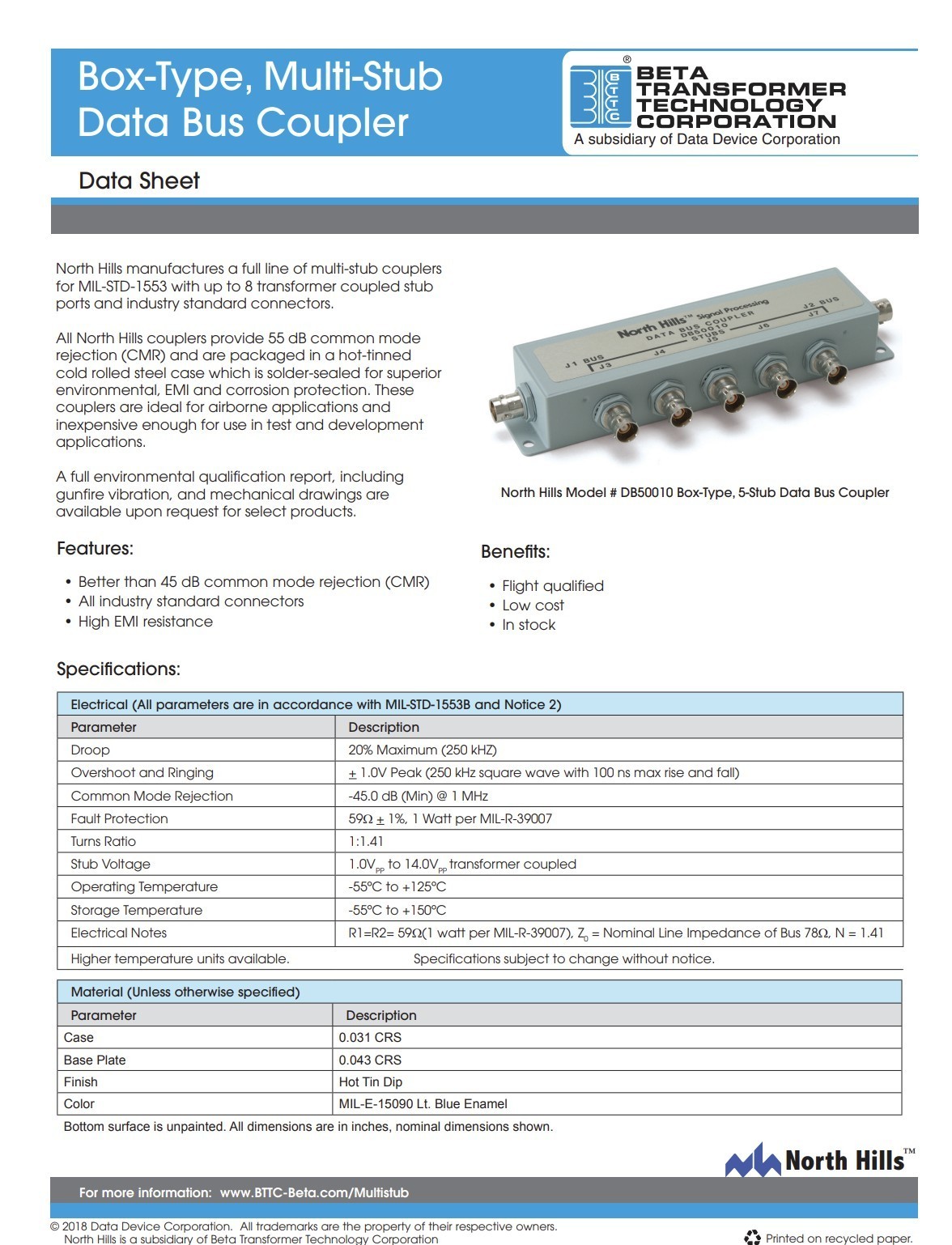 North Hills North Hills RT700078 PL155 terminator for 1553 data bus TNGM1-6-0