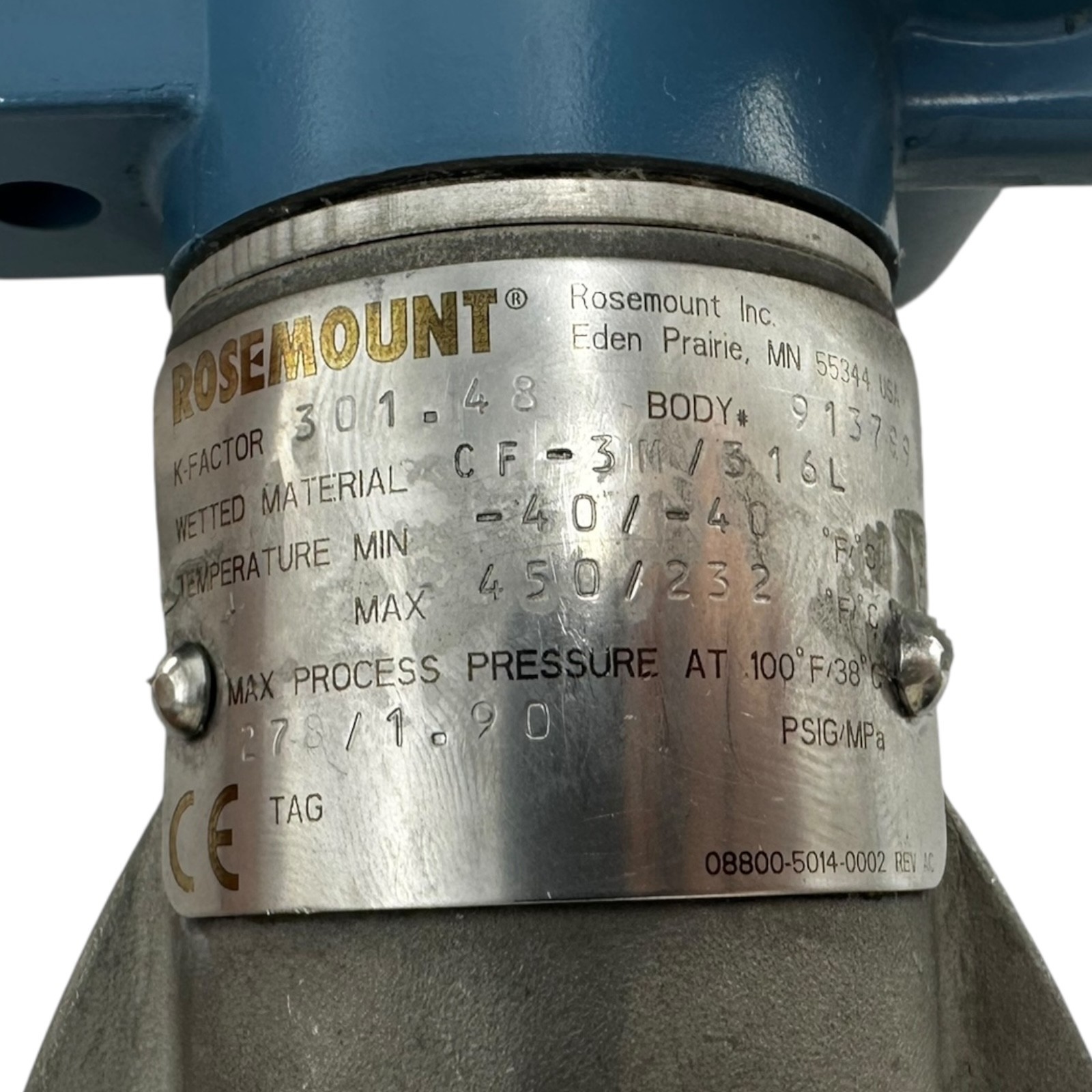 Rosemount 8800DF010SA1N1D1E1Q8PDYG Vortex Flow Meter Flange