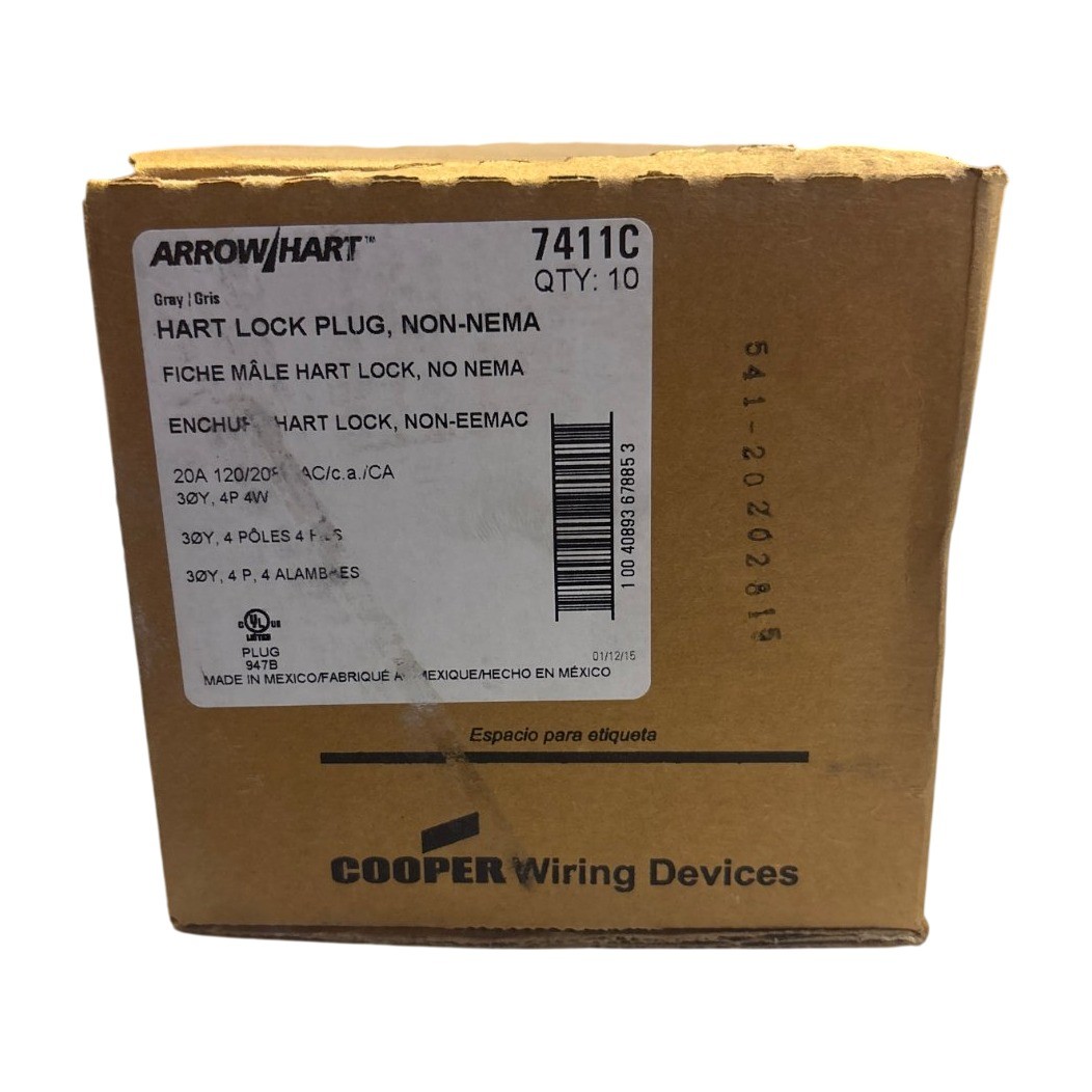 LOT OF 10 Arrow Hart 7411C 20A 120/208V 3PH 4W Non-NEMA Hart Lock Plug Gray