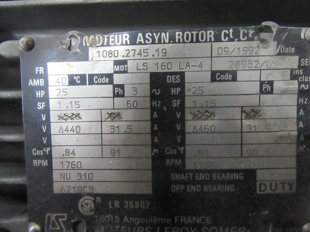 Moteur LS 160 LA-4 Motor LS160LA4 HP 25 RPM 1760 Job 96-3-44