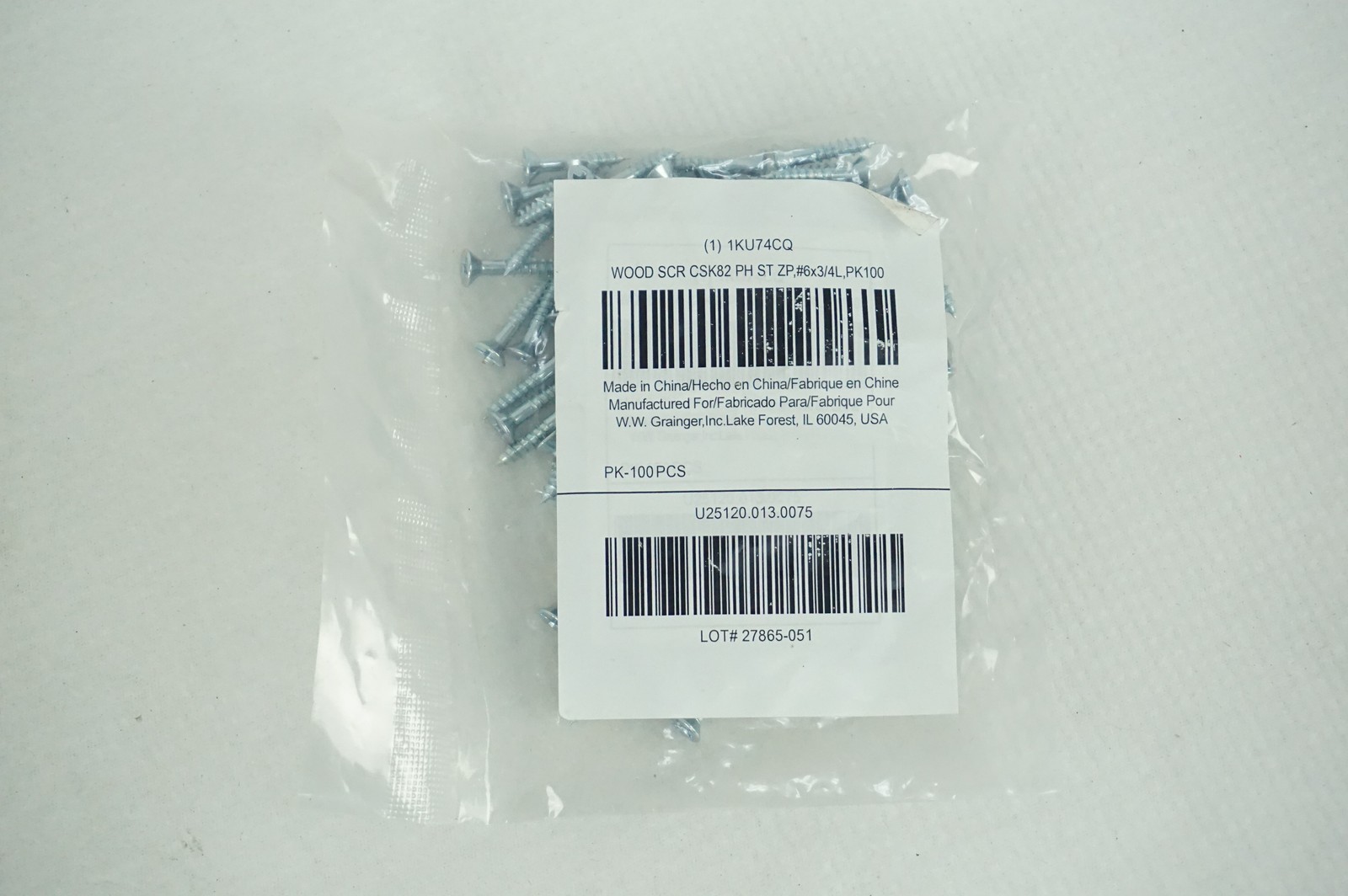 Grainger CSK82 Wood Screw #6 3/4 Pack of 100