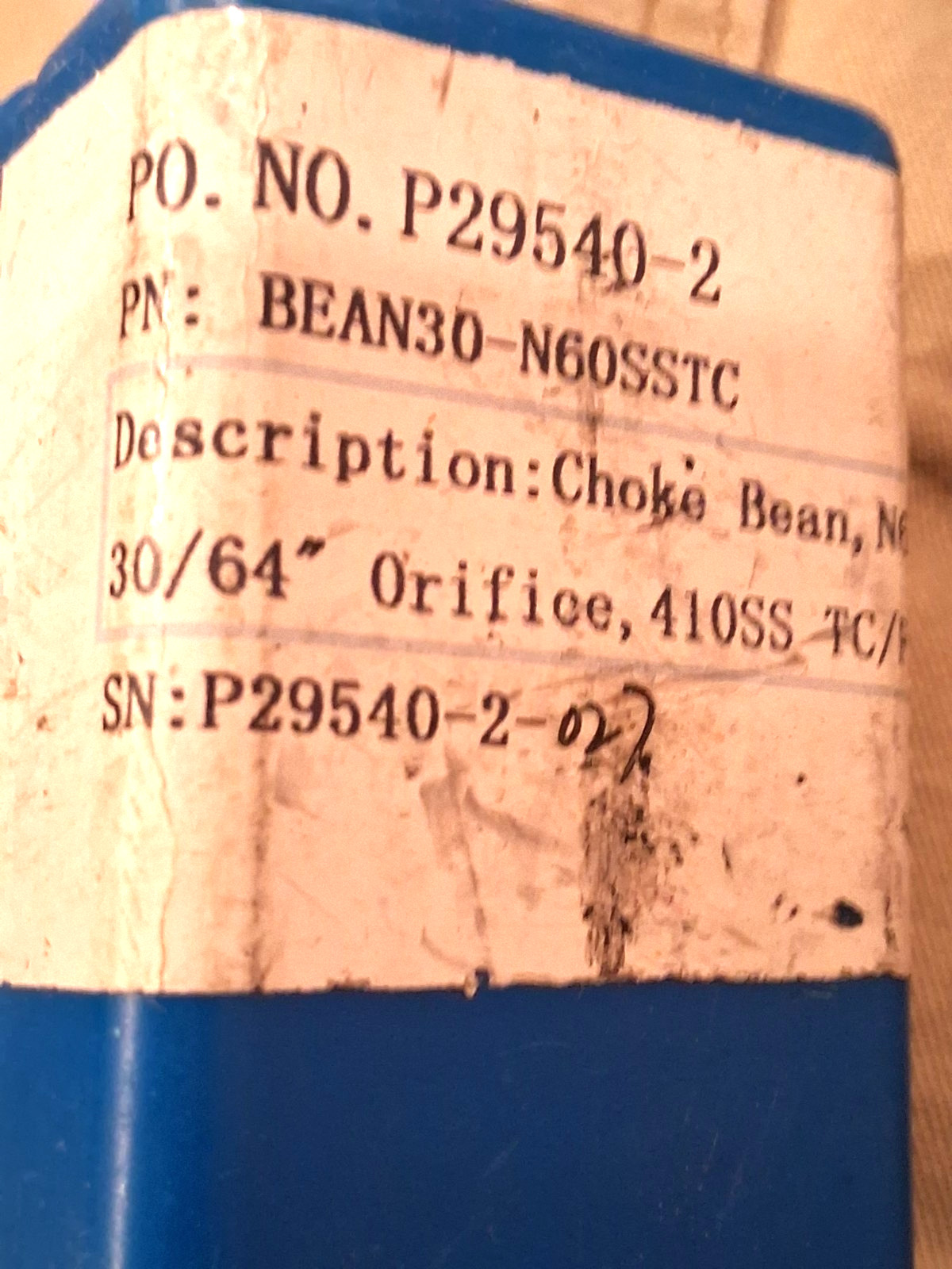 NEW BEAN30-N60SSTC: Choke Bean, N60 Style 30/64″ Orifice, 410SS TC/FL