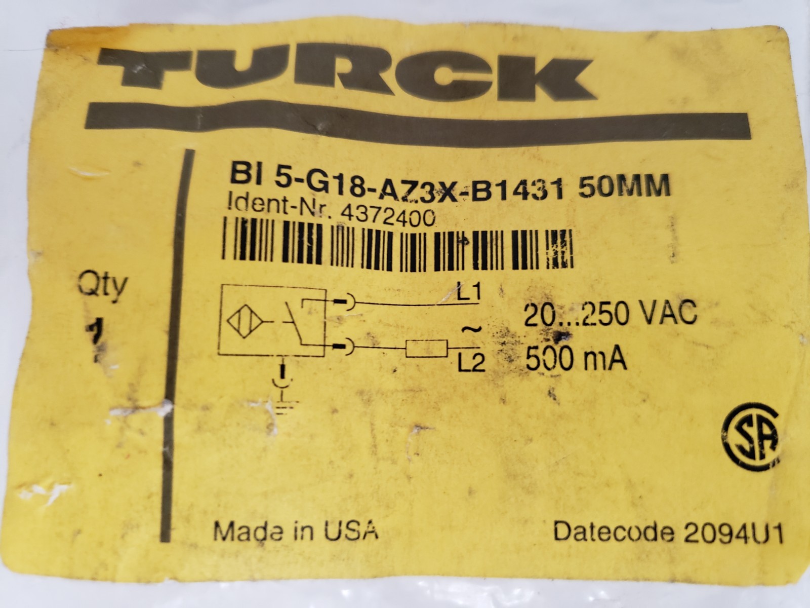 TURCK BI5-G18-AZ3X-B1431 PROXIMITY SENSOR NO 20-250V 500mA 50MM (4372400) NIB