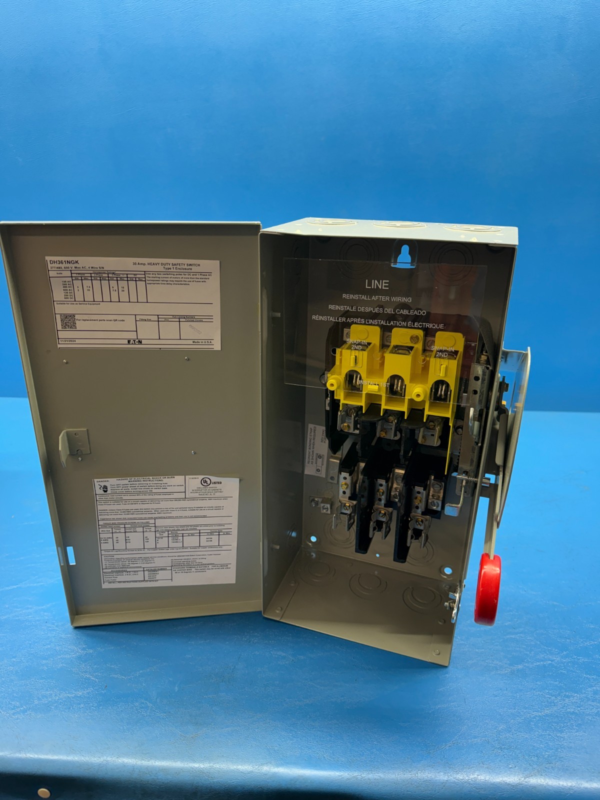 Eaton DH361NGK 30A 600V Series-A Heavy Duty Disconnect Safety Switch