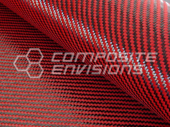 Carbon Fiber/Red Aramid Fabric 2×2 Twill 3k 50″/127cm 5.5oz/186gsm – 5 Yard Rol
