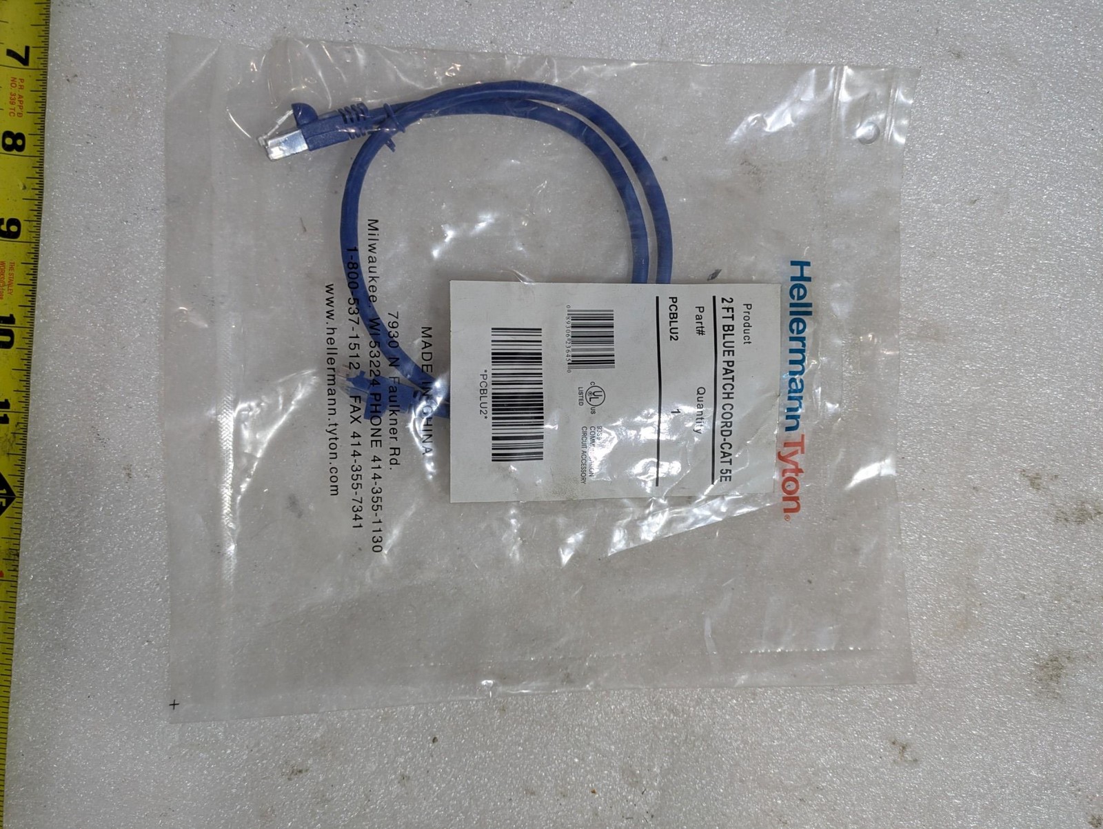 HellermannTyton PCBLU2 2ft CAT5e Blue Ethernet Patch Cord Network 2/ORDER