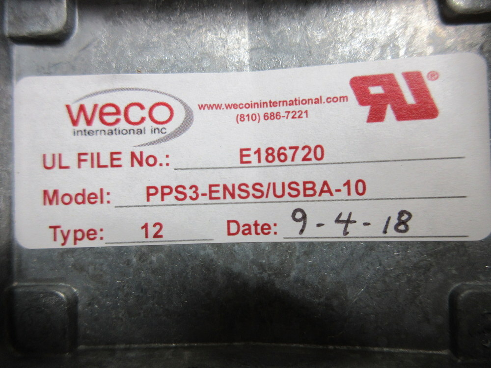 Weco PPS3-ENSS/USBA-10 Outlet Device PPS3ENSSUSBA10