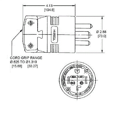 Hubbell HBL9451C 50A 125/250V 3-Pole 4-Wire NEMA 14-50P Plug Black/White