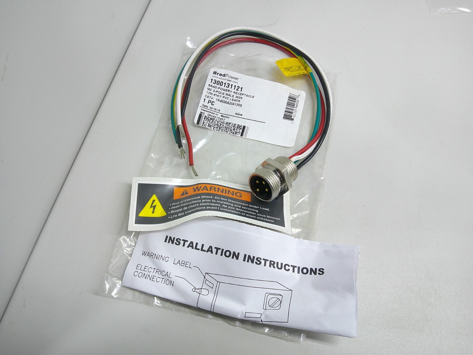 BradPower Receptacle MC 4-Pole Male 360S 12in #16/1 PVC Leads 1300131121