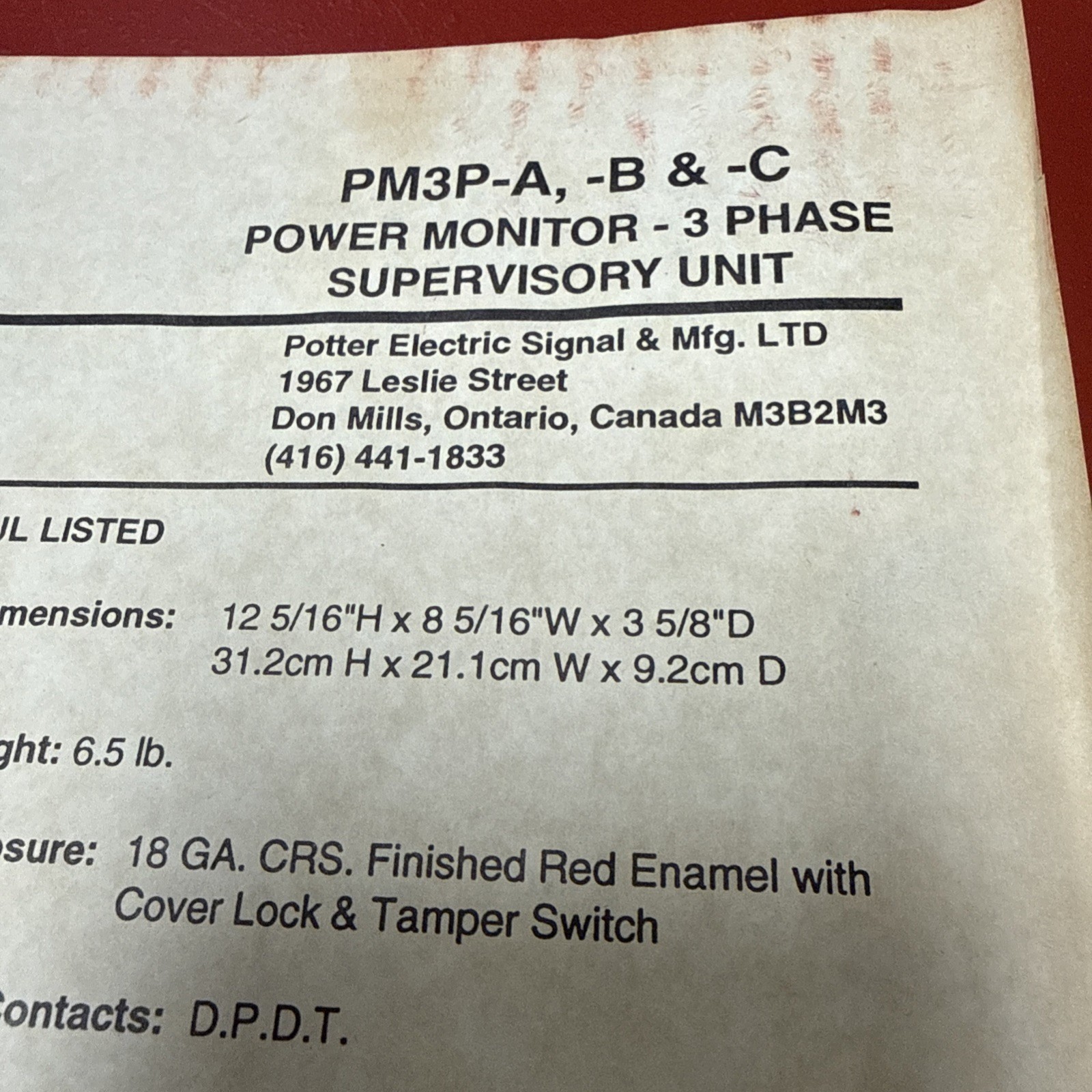 Potter PM3P-A Power Monitor 240V 60hz 1/2 w per phase 3 Phase supervisory Unit