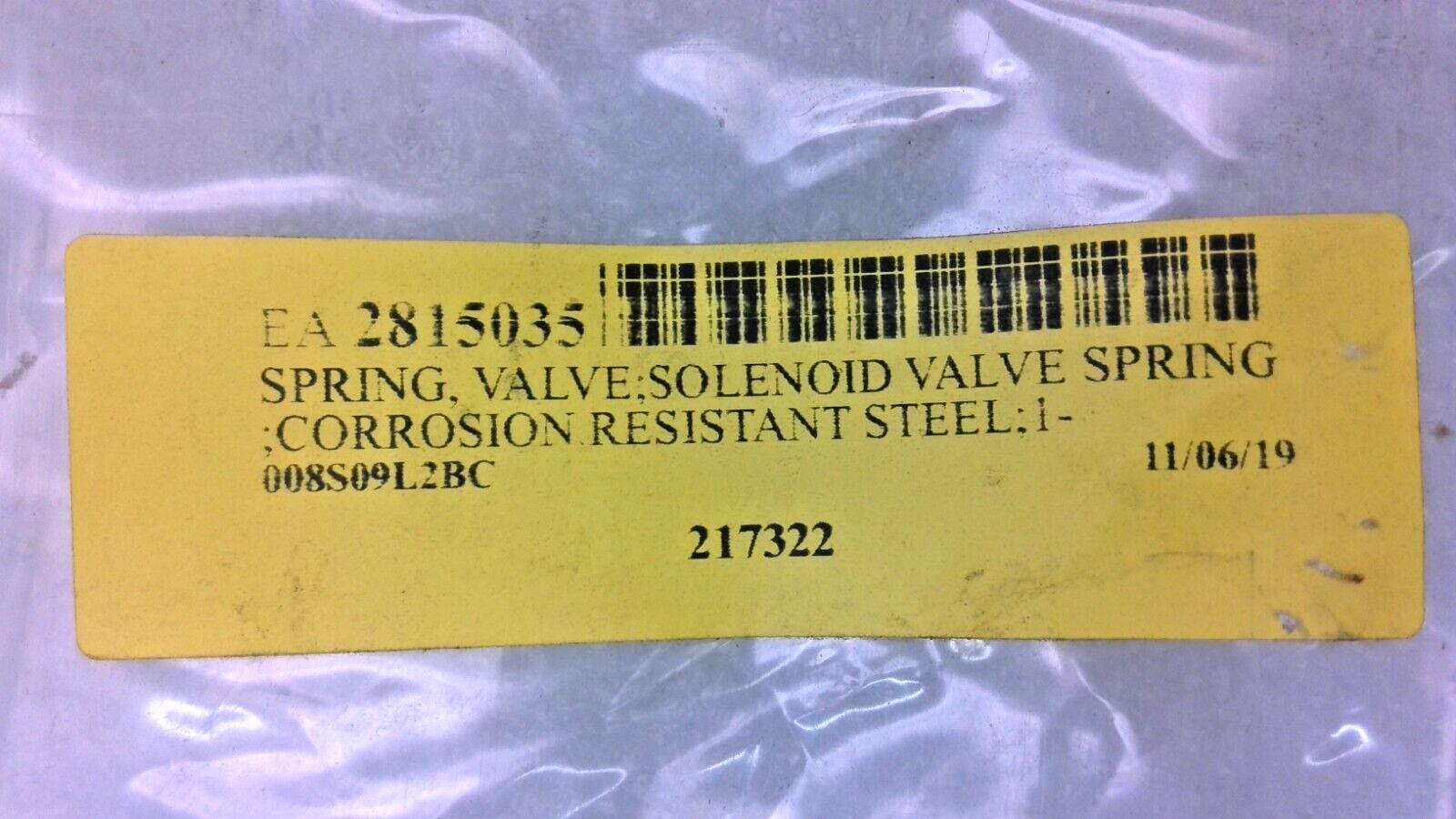 WESTROCK MILL SOLENOID VALVE SPRING 217322 CORROSION RESISTANT STEEL