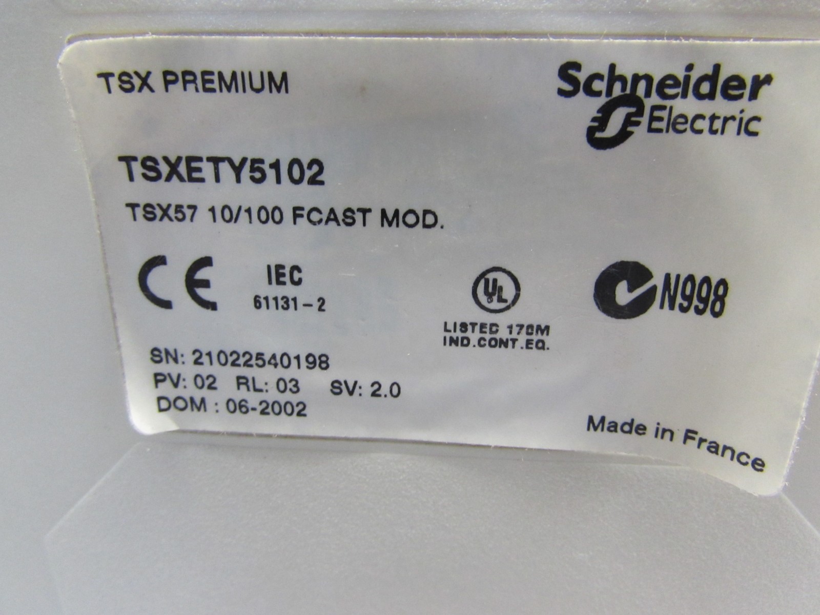 Schneider MODICON TSXETY5102, TSX57 10/100 FactoryCast Mod, Takeout! MAKE OFFER!